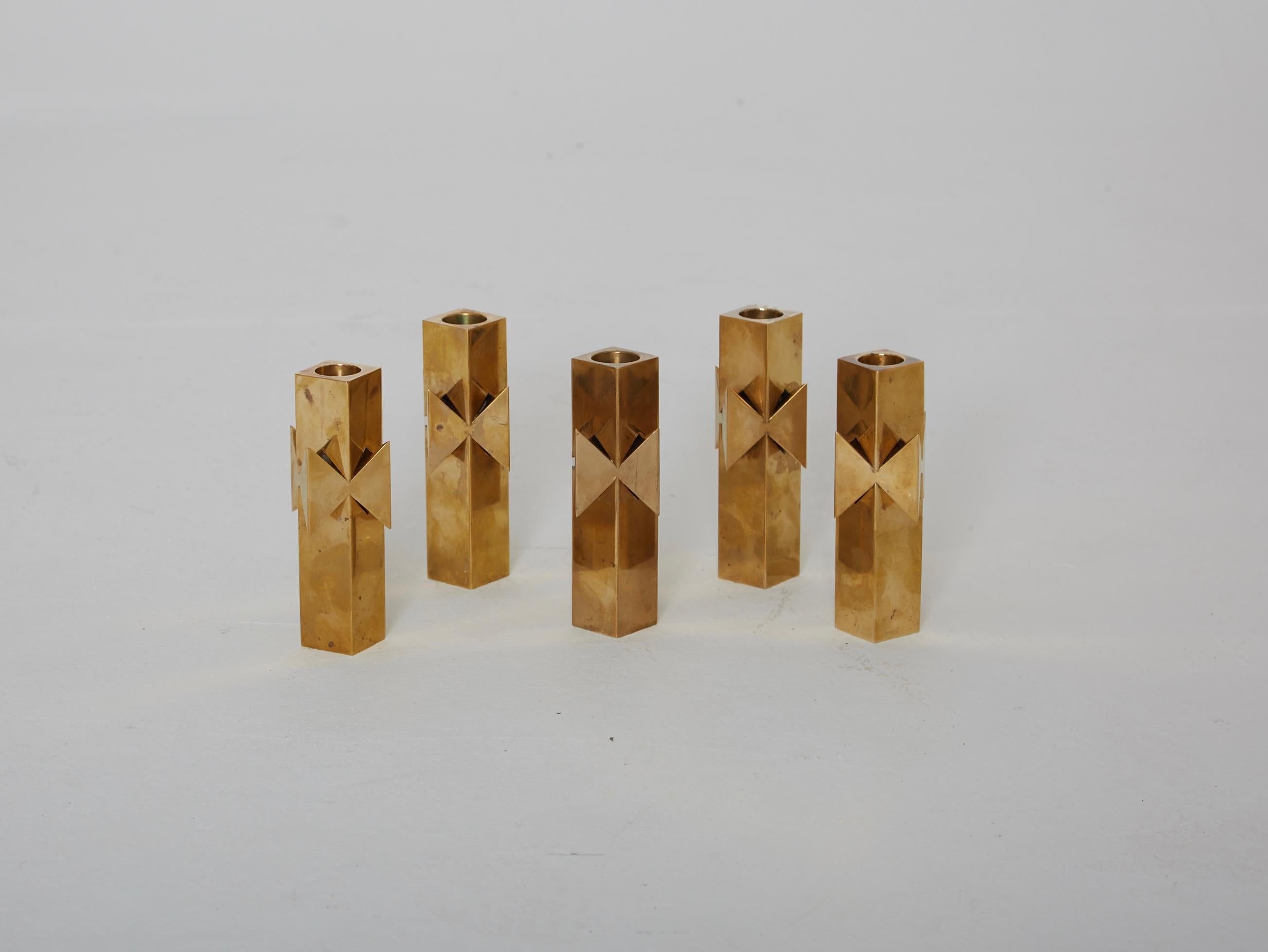 Swedish Rare Pierre Forssell for Skultuna Solid Brass Candlesticks, 1960s, Sweden For Sale