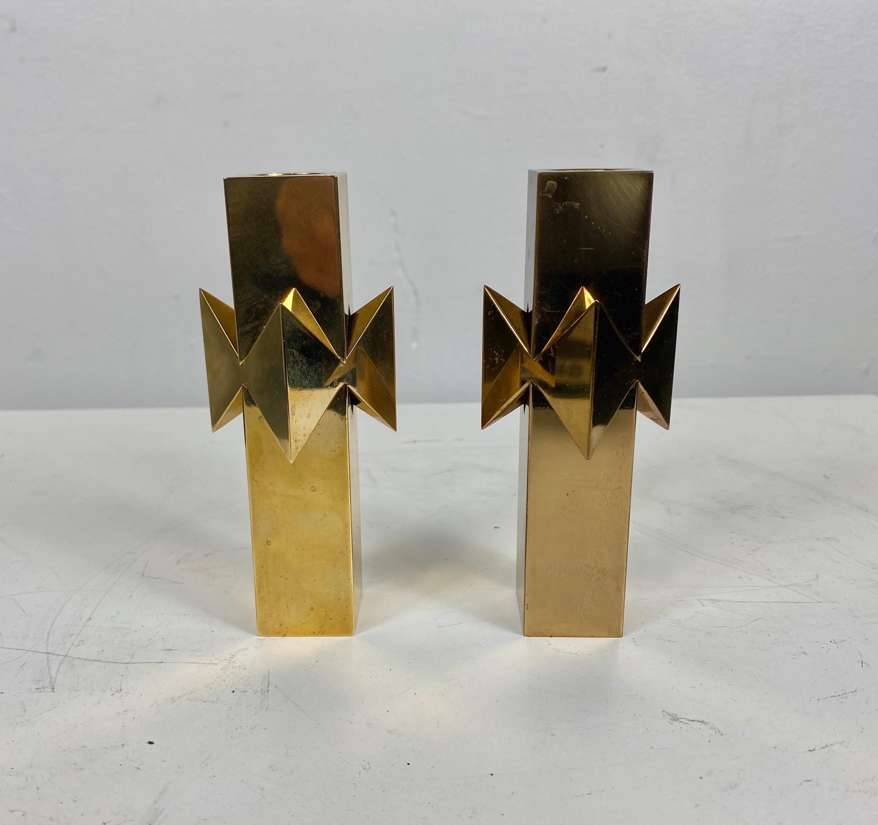 Rare Pierre Forssell for Skultuna Solid Brass Candlesticks, 1960s, Sweden In Excellent Condition For Sale In Buffalo, NY