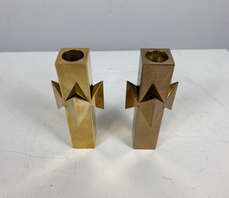 Mid-20th Century Rare Pierre Forssell for Skultuna Solid Brass Candlesticks, 1960s, Sweden For Sale