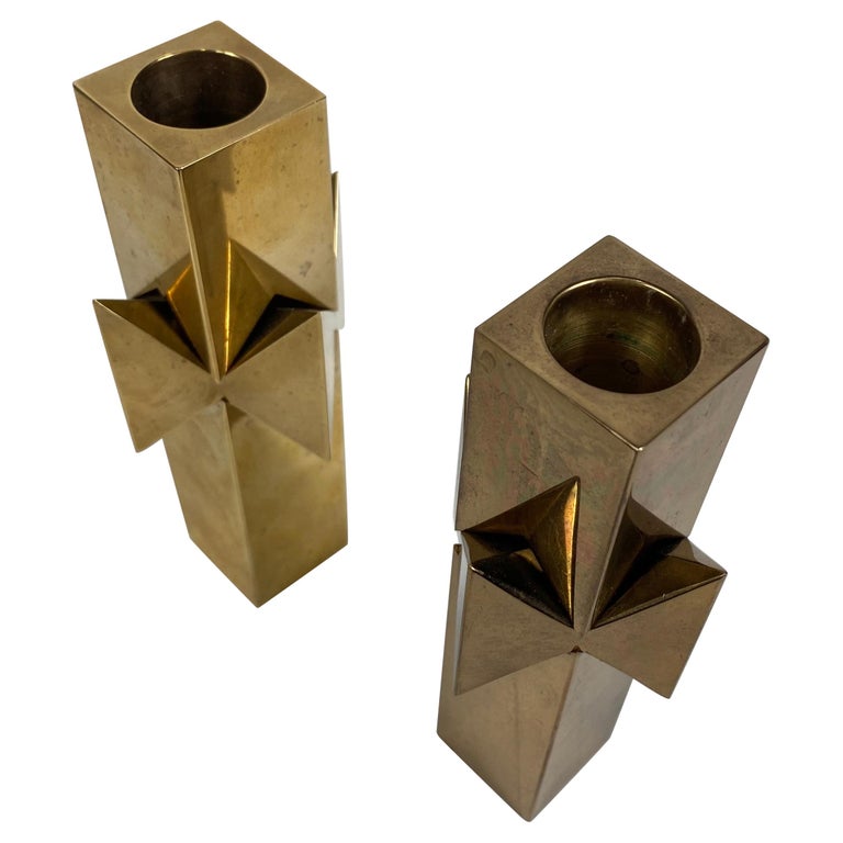 Rare Pierre Forssell for Skultuna Solid Brass Candlesticks, 1960s, Sweden For Sale