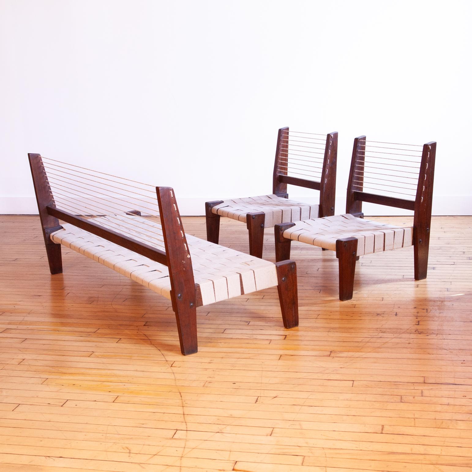 Spectacular Pierre Jeanneret Rope Sofa and Chairs For Sale 5
