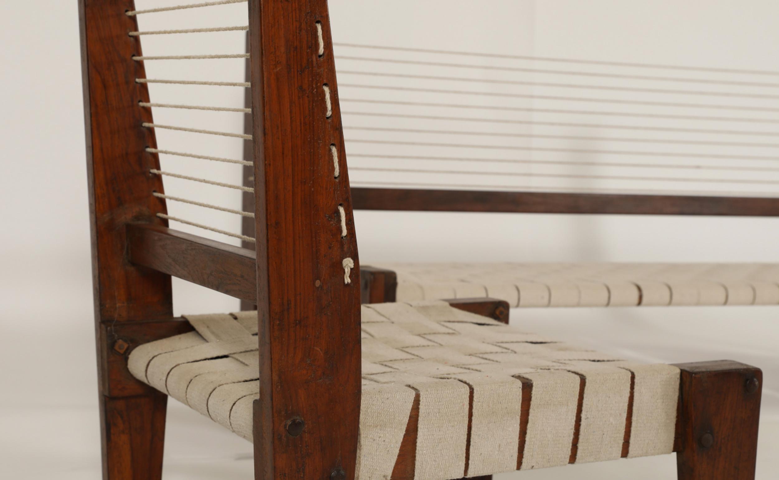 Modern Spectacular Pierre Jeanneret Rope Sofa and Chairs For Sale