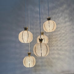 Rare pinappple design cascade hanging lamp with 5 balls by Emil Stejnar, 1950s