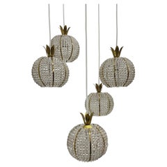 Rare pinappple design cascade hanging lamp with 5 balls by Emil Stejnar, 1950s