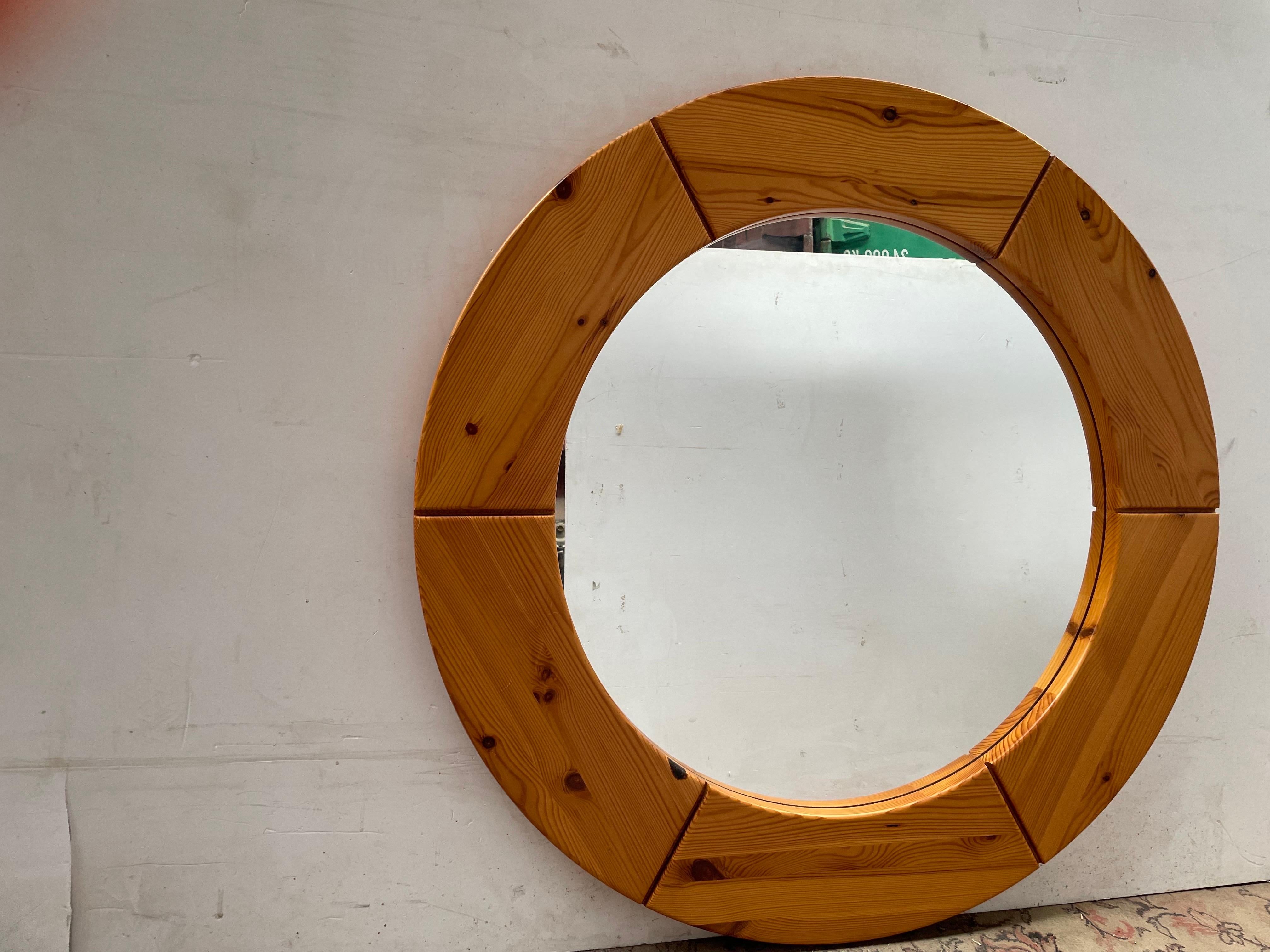 Rare miroir mural en pin de Glasmäster Markaryd, Suède, années 1960 en vente 3