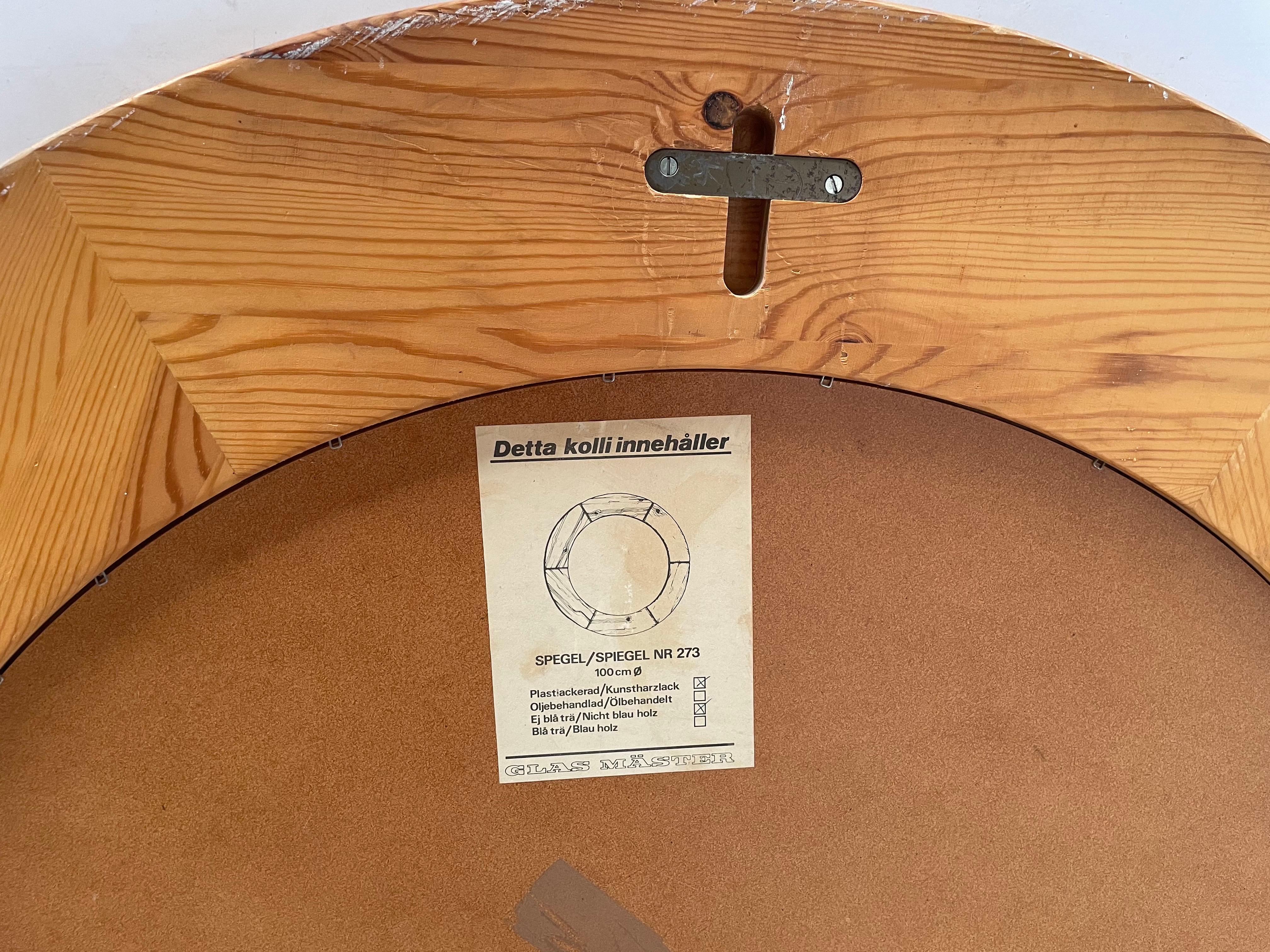 Rare miroir mural en pin de Glasmäster Markaryd, Suède, années 1960 en vente 2