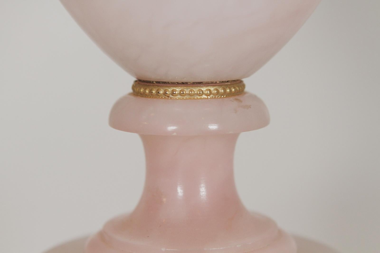 Rare Pink Alabaster Table Lamp with Gilt Bronze Mounts In Good Condition In Lambertville, NJ