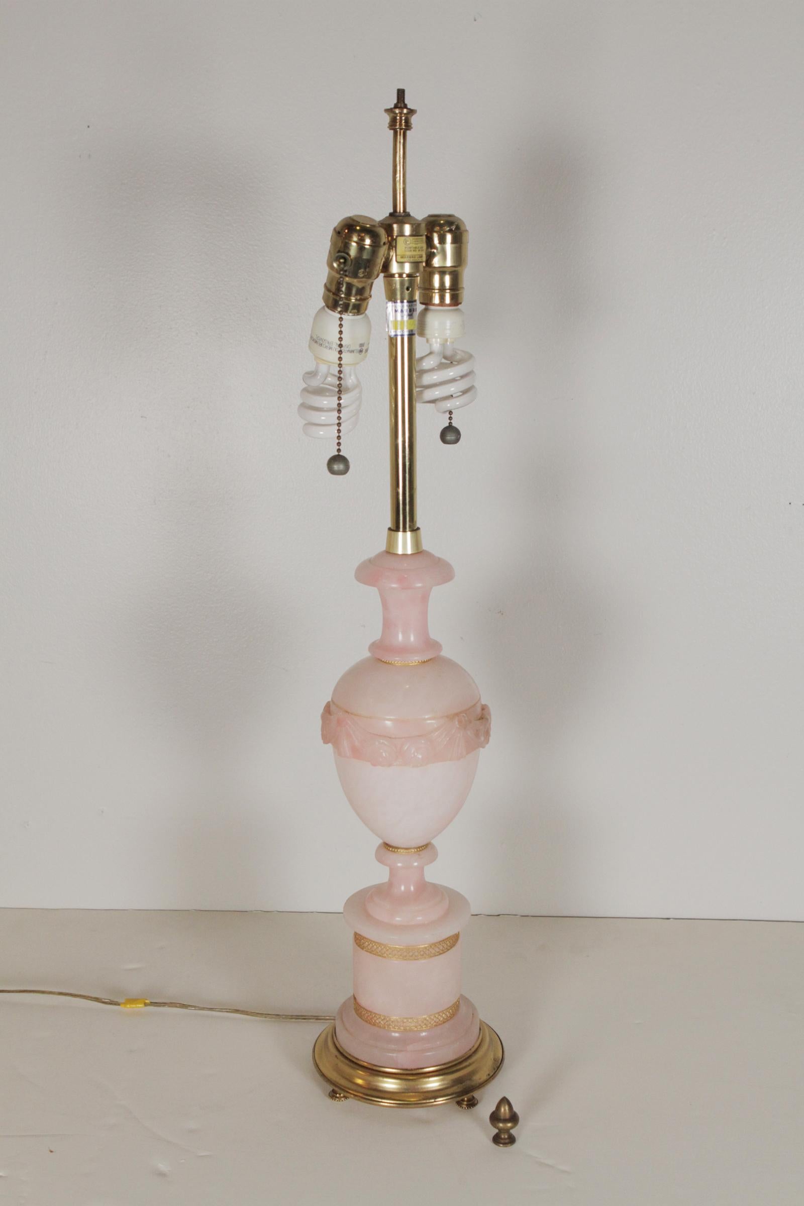 20th Century Rare Pink Alabaster Table Lamp with Gilt Bronze Mounts