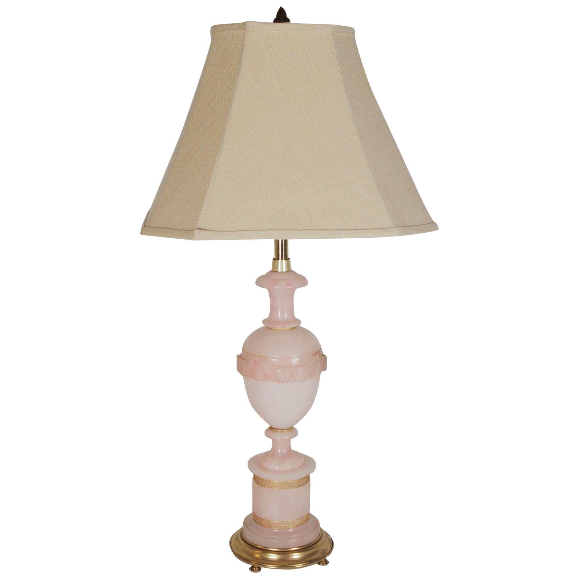 Rare Pink Alabaster Table Lamp with Gilt Bronze Mounts