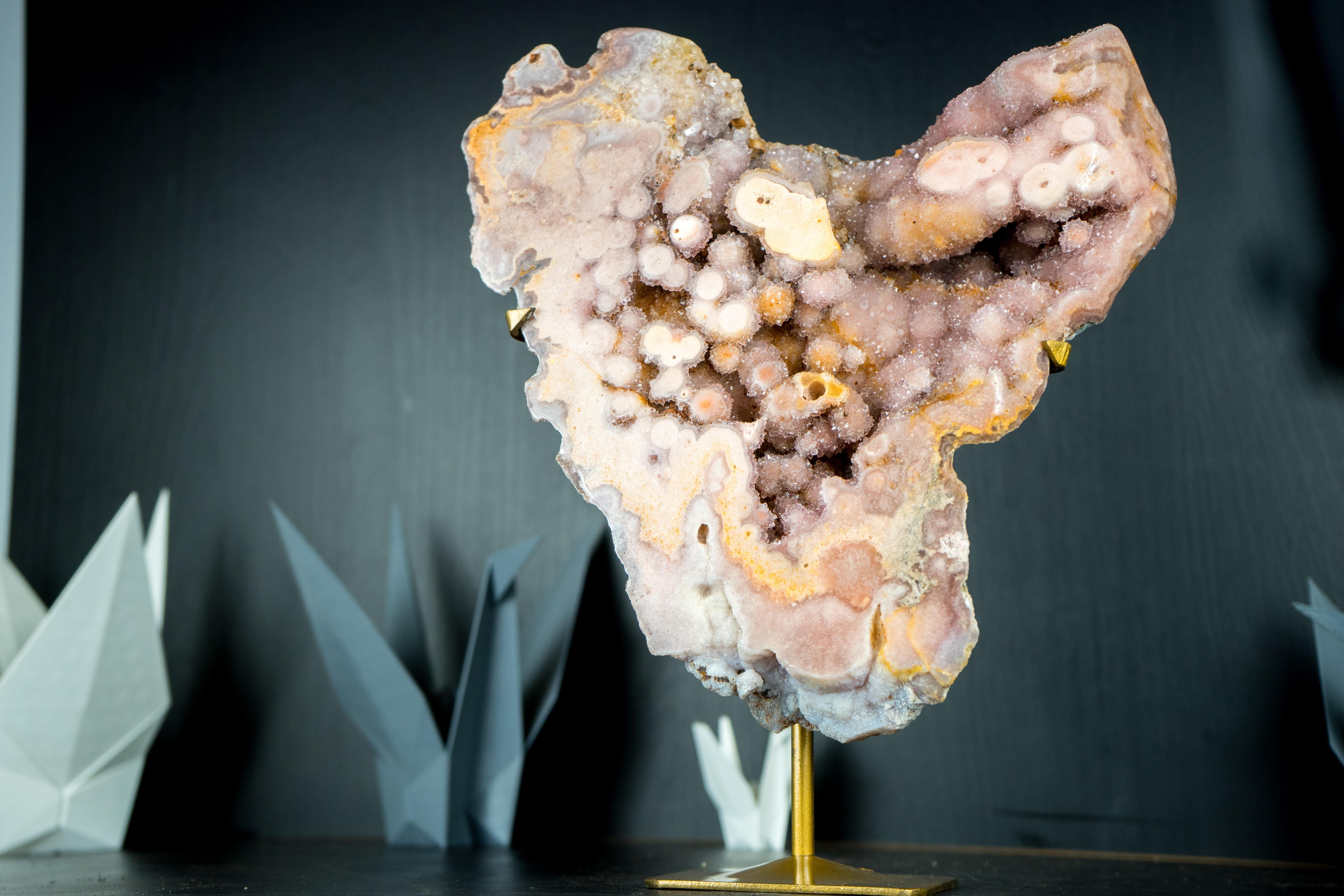 Rare Pink Amethyst Geode Slab with AAA Yellow and Rose Amethyst Sparkly Druzy For Sale 3