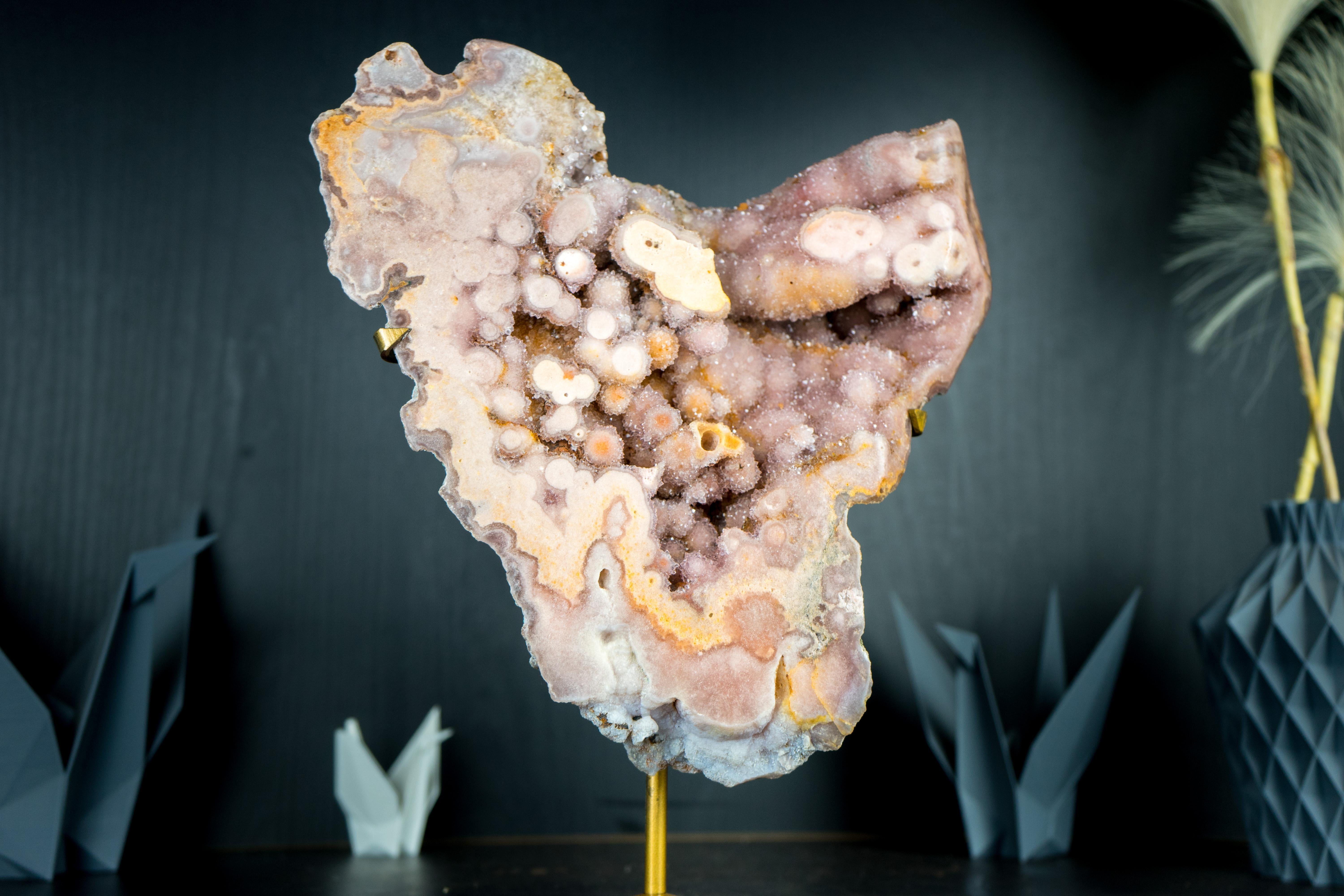 Rare Pink Amethyst Geode Slab with AAA Yellow and Rose Amethyst Sparkly Druzy For Sale 4