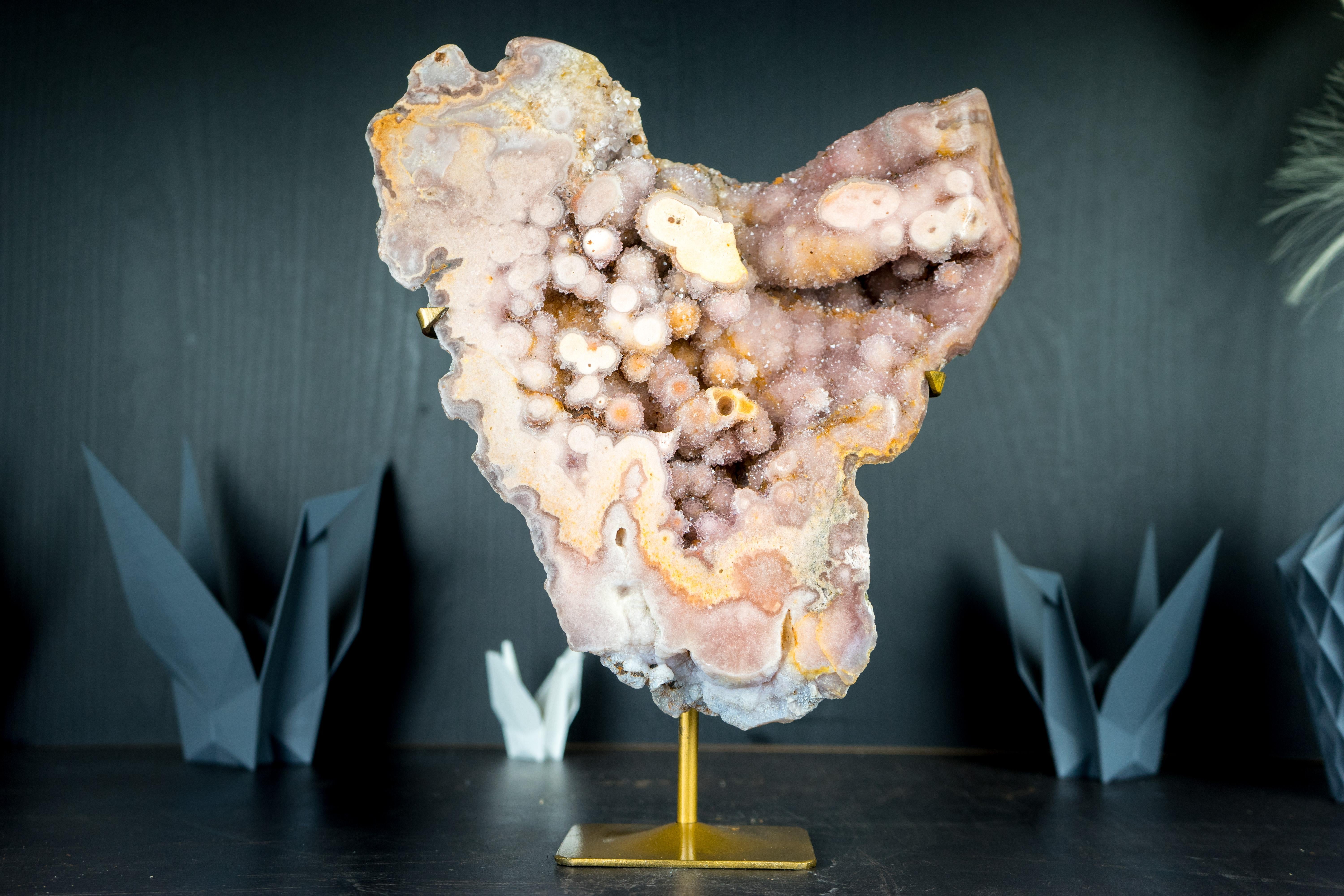Rara losa de geoda de amatista rosa con druzy brillante de amatista amarilla y rosa AAA en venta 7