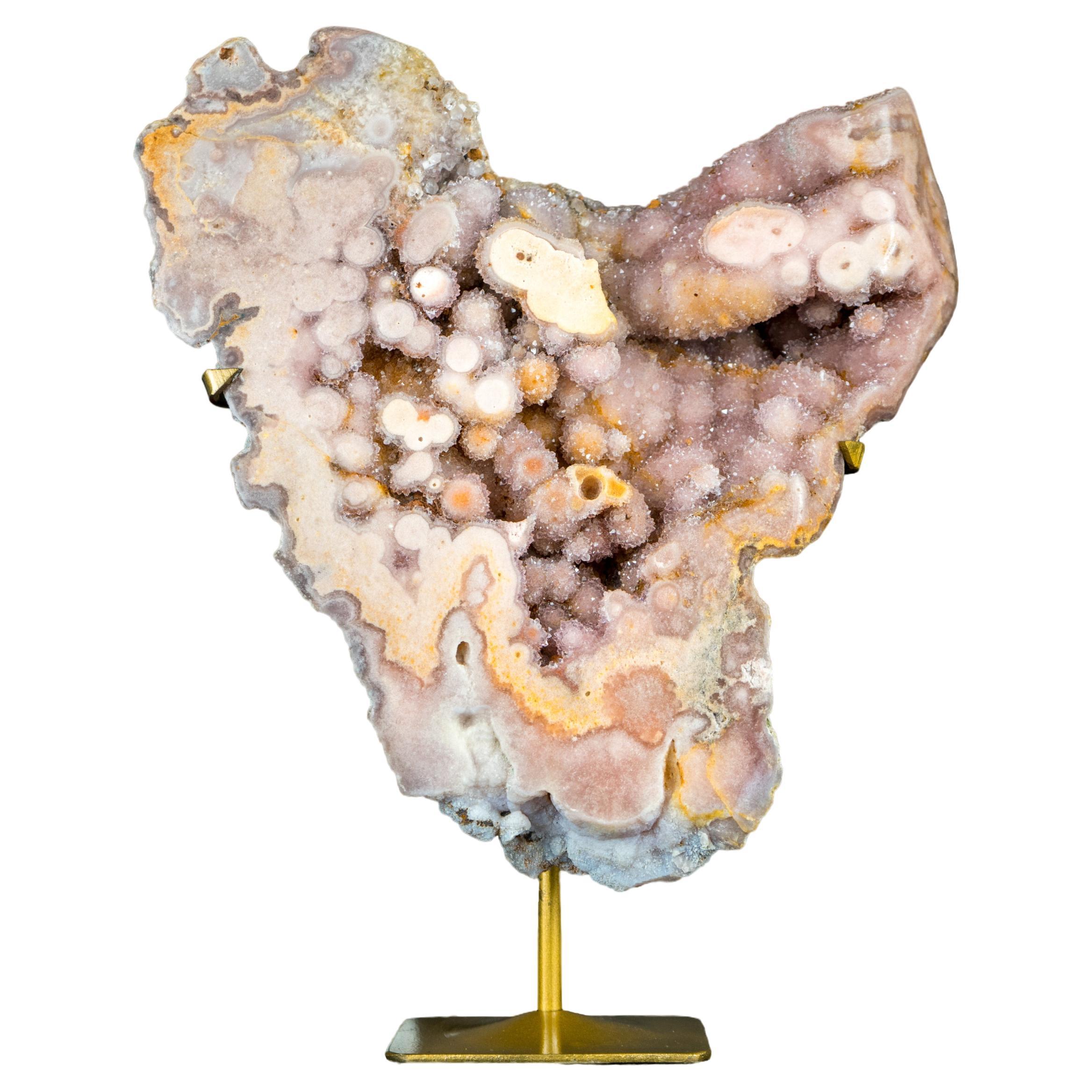 Rare Pink Amethyst Geode Slab with AAA Yellow and Rose Amethyst Sparkly Druzy For Sale