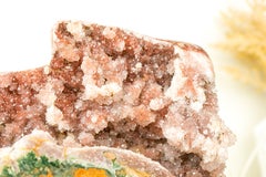 Seltener rosa Amethyst Geode mit rotem Amethyst Druzy und grünem Jaspis