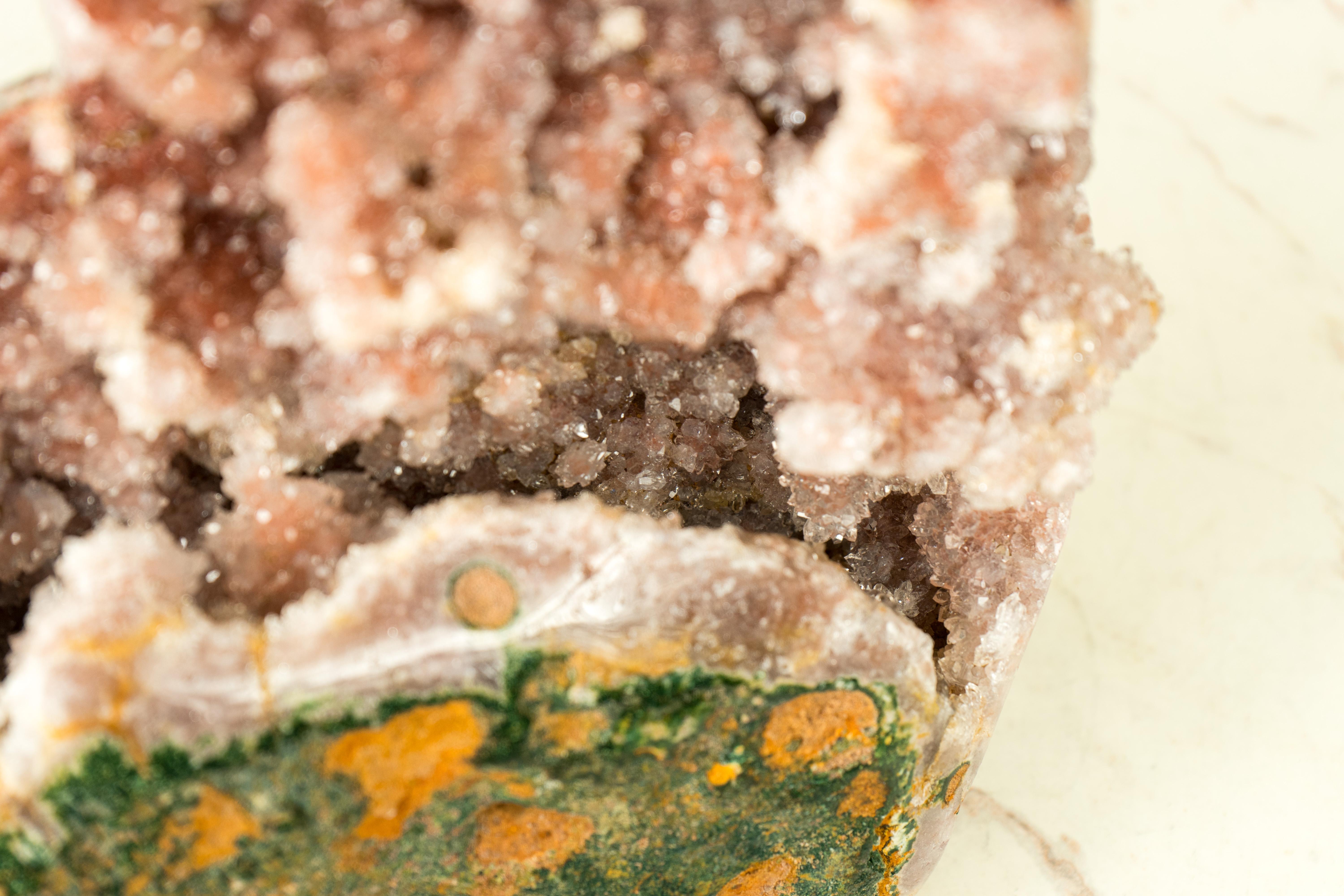 Rare Pink Amethyst Geode with Red Amethyst Druzy and Green Jasper For Sale 2