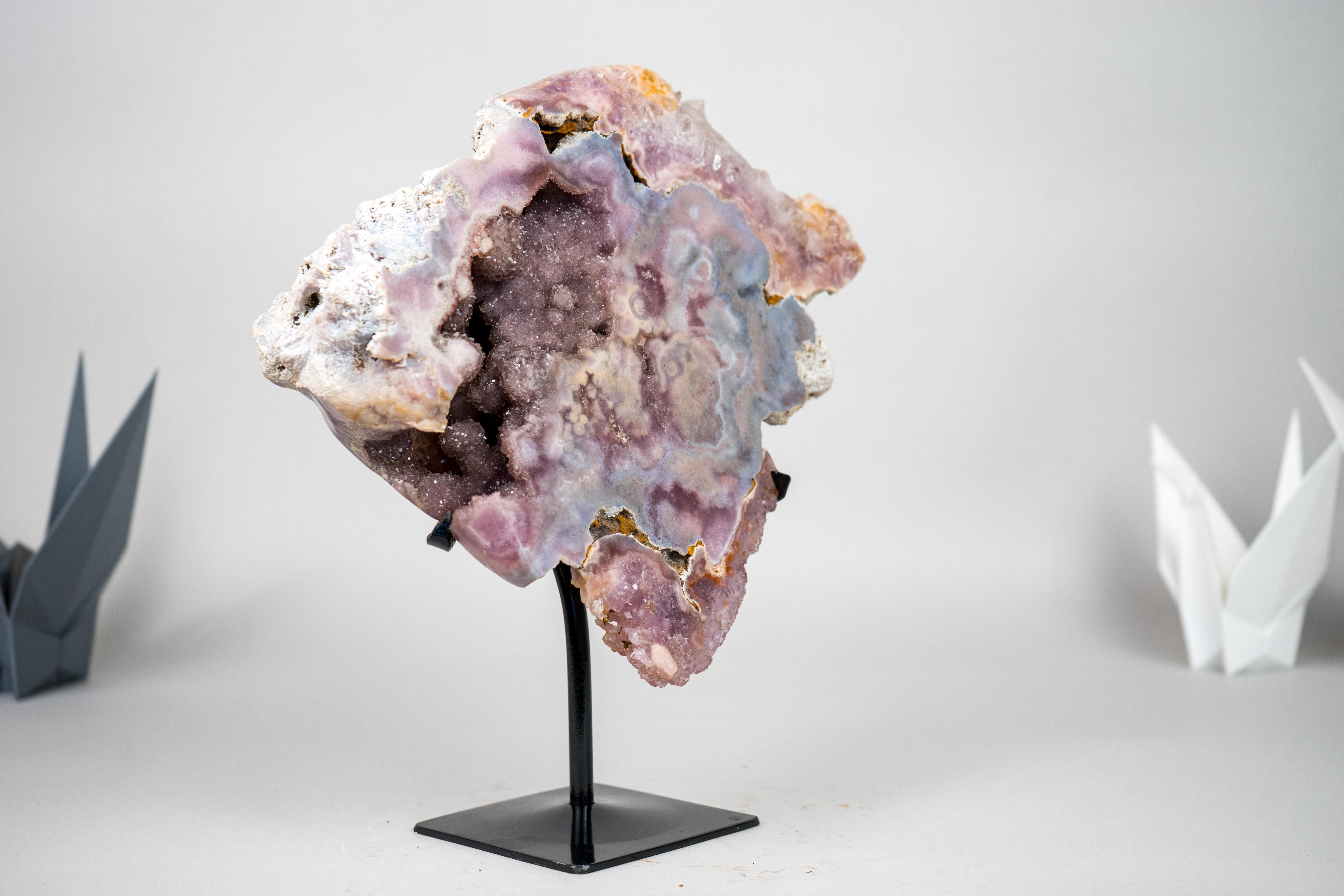 Rare Pink Amethyst Geode with Sparkling Purple and Pink Druzy For Sale 4