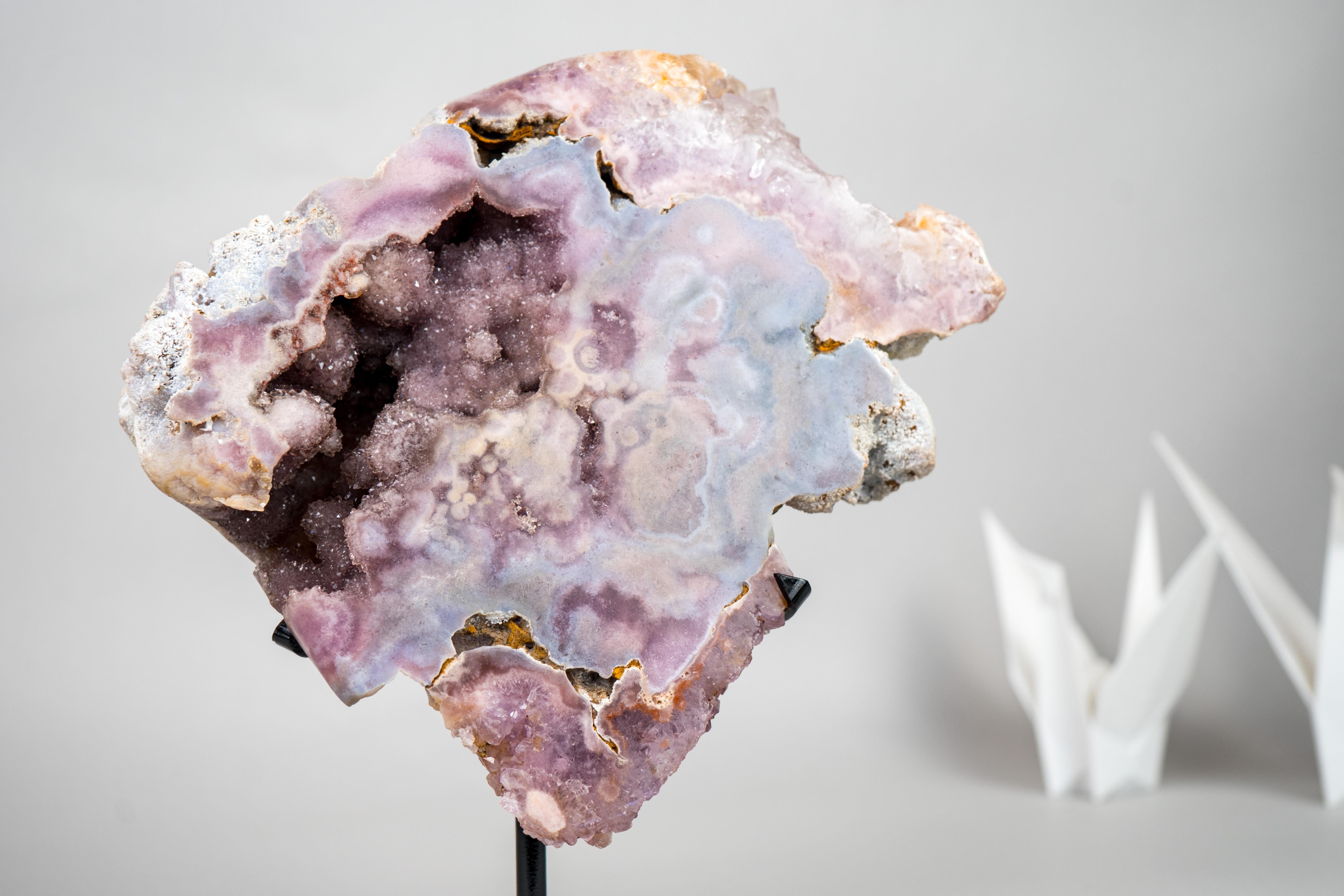 Rare Pink Amethyst Geode with Sparkling Purple and Pink Druzy For Sale 5