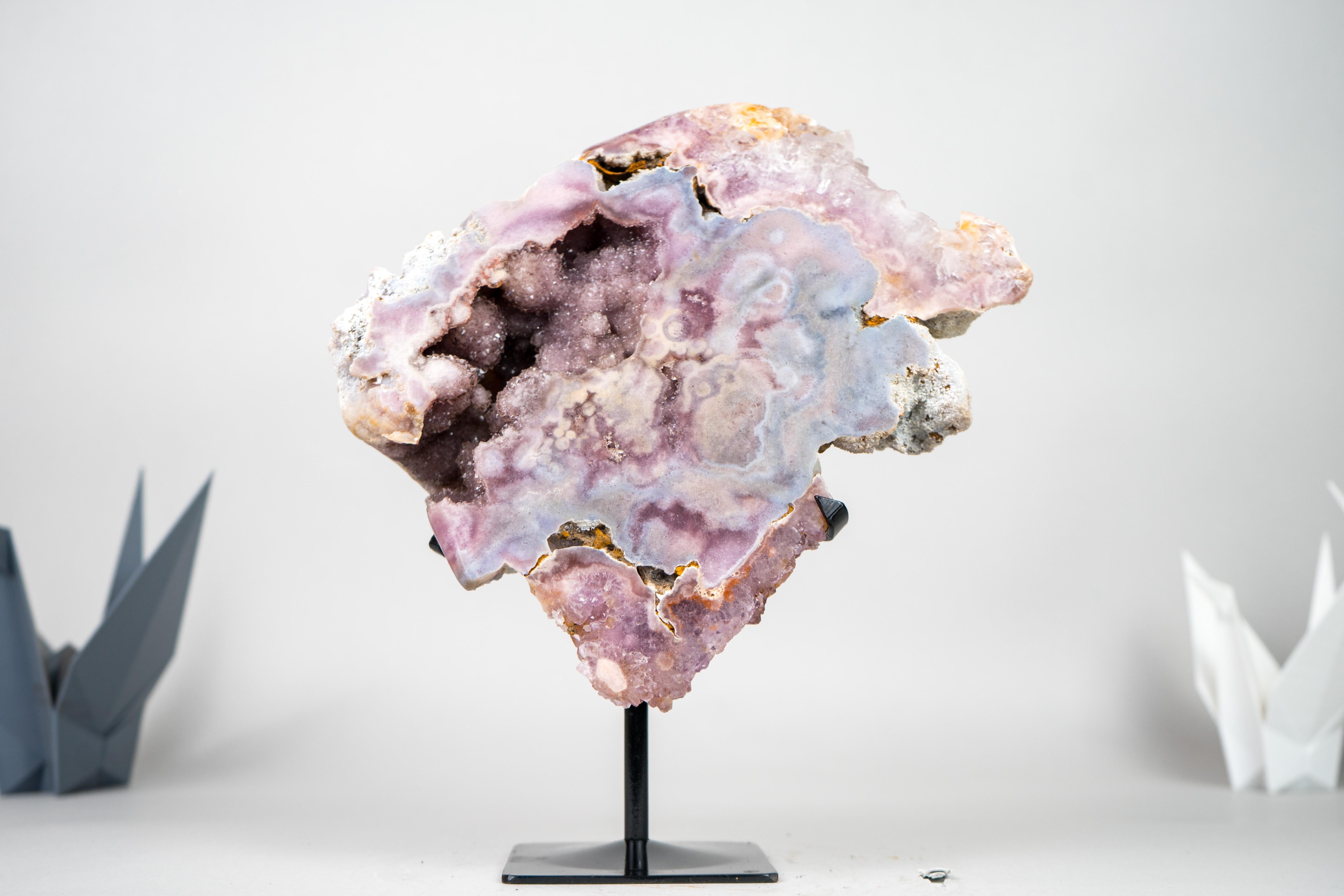 Brazilian Rare Pink Amethyst Geode with Sparkling Purple and Pink Druzy For Sale