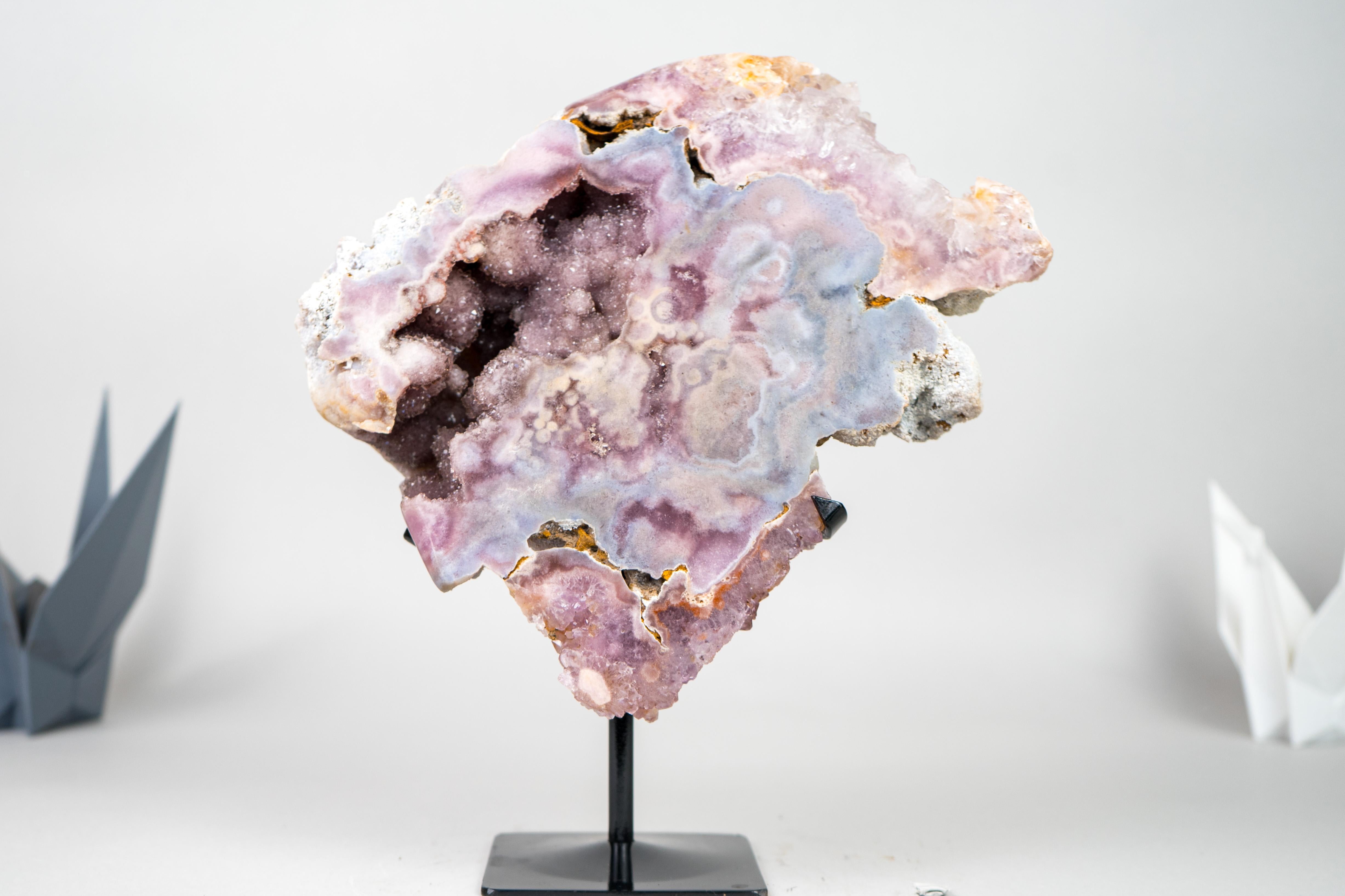 Crystal Rare Pink Amethyst Geode with Sparkling Purple and Pink Druzy For Sale