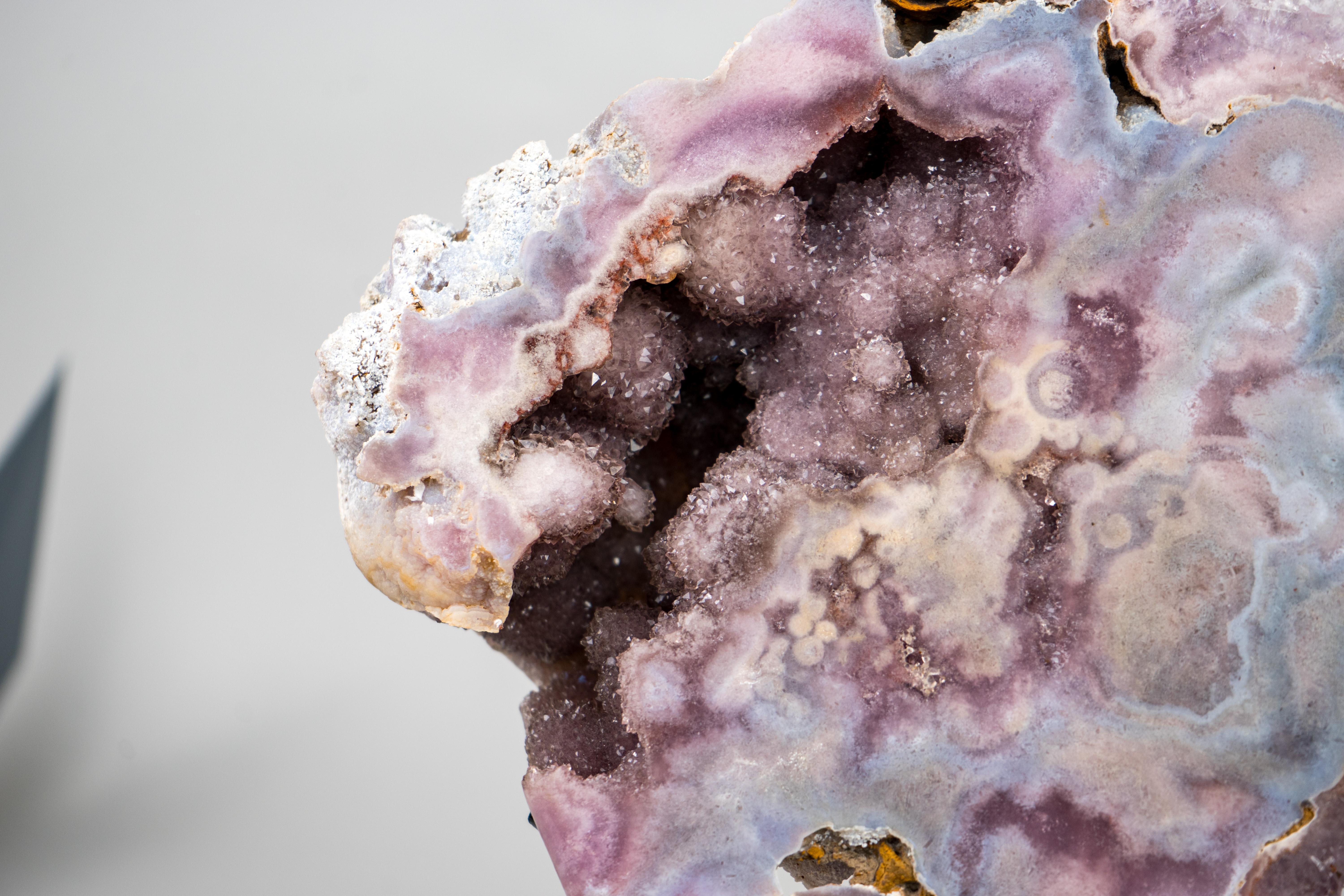 Rare Pink Amethyst Geode with Sparkling Purple and Pink Druzy For Sale 2