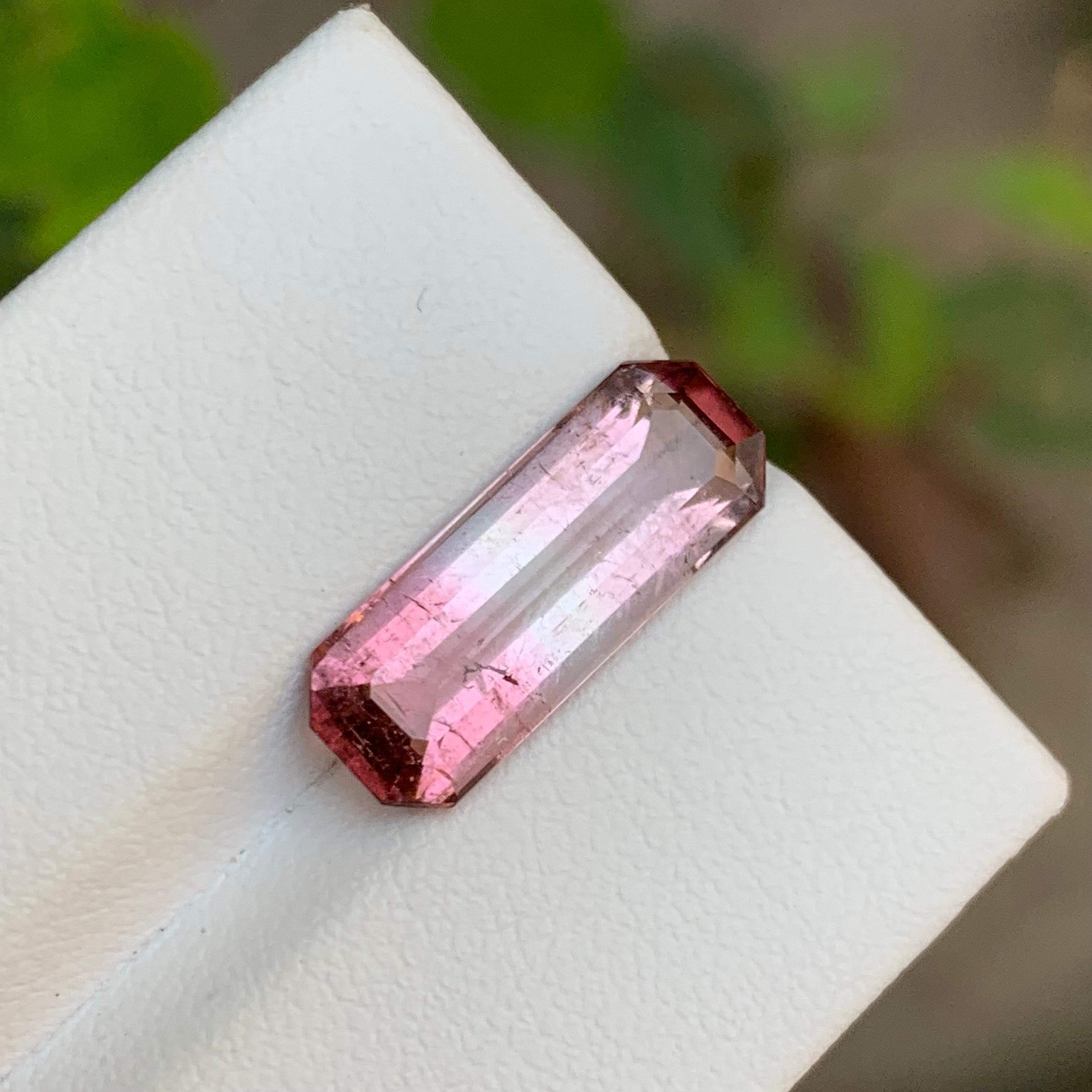 Rare Pink Bicolor Natural Tourmaline Gemstone, 4.90 Ct Emerald Cut for Jewelry For Sale 6