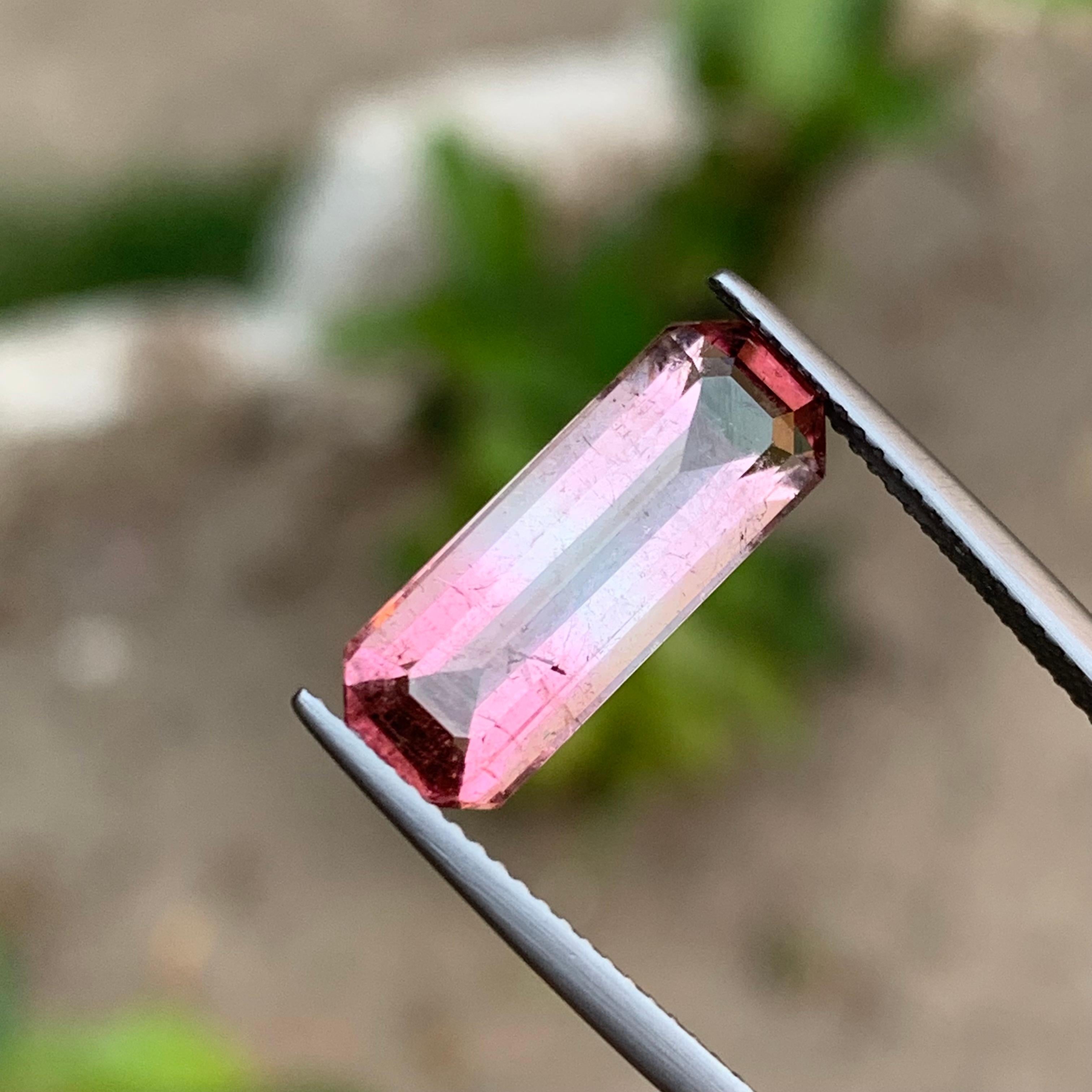 Women's or Men's Rare Pink Bicolor Natural Tourmaline Gemstone, 4.90 Ct Emerald Cut for Jewelry For Sale