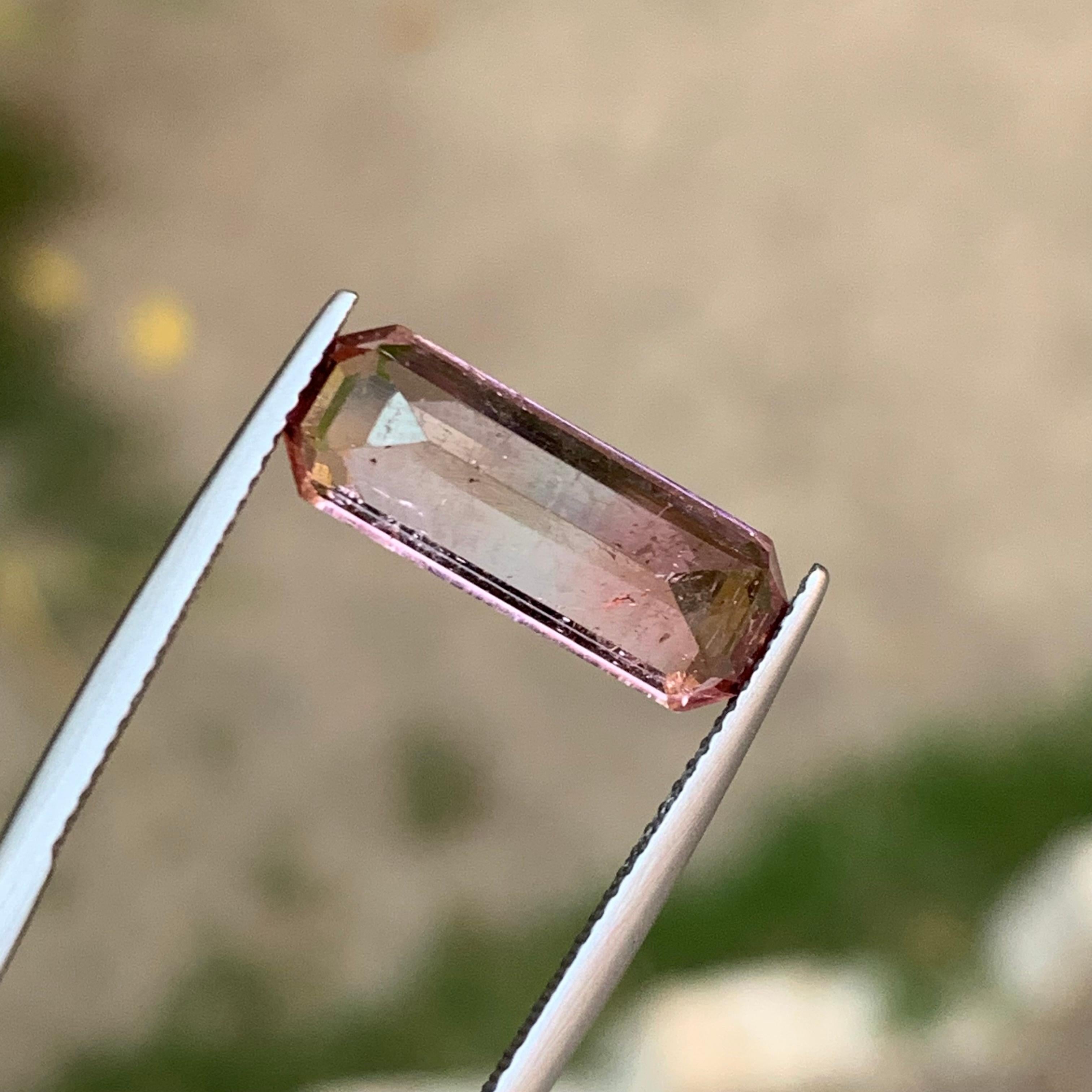Rare Pink Bicolor Natural Tourmaline Gemstone, 4.90 Ct Emerald Cut for Jewelry For Sale 1