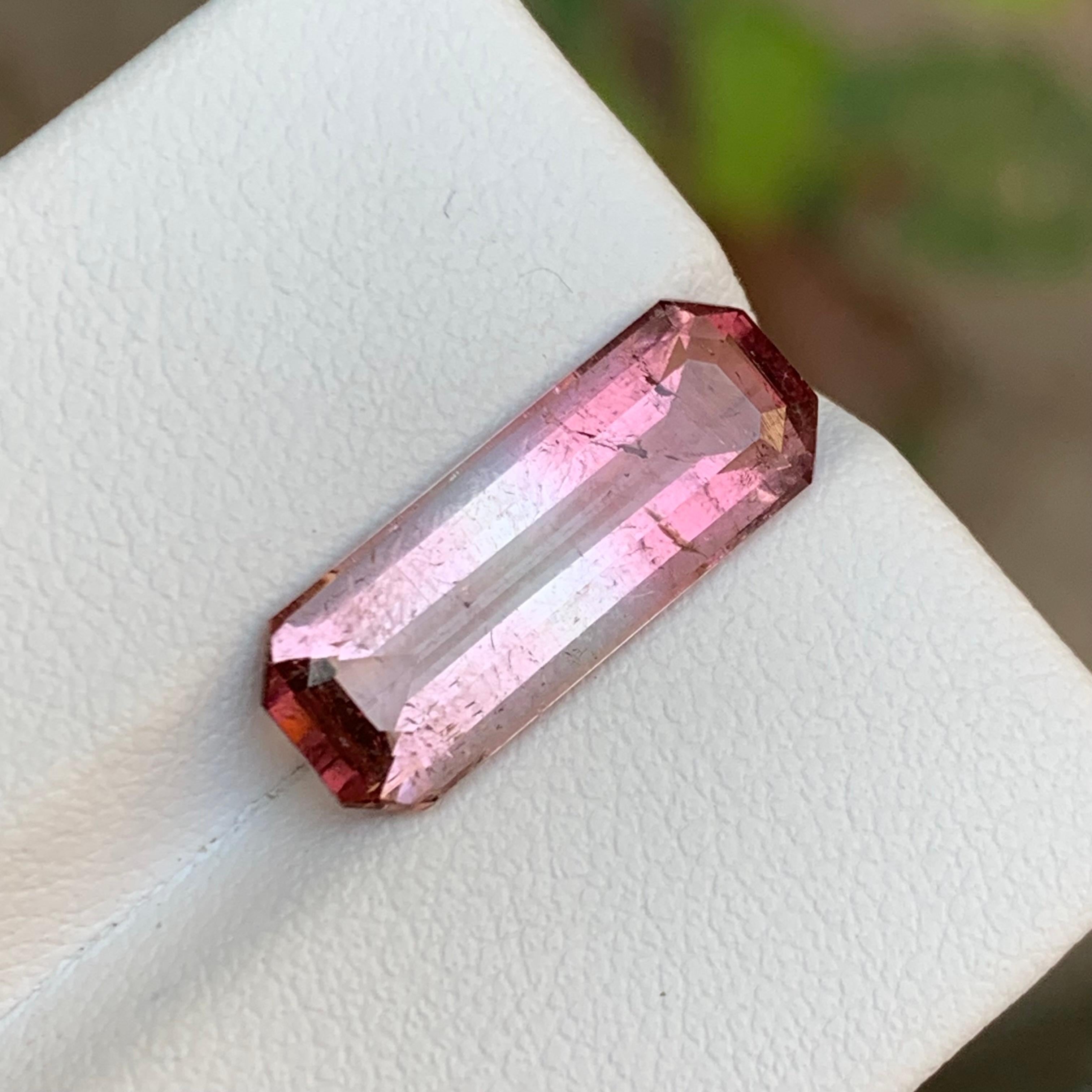 Rare Pink Bicolor Natural Tourmaline Gemstone, 4.90 Ct Emerald Cut for Jewelry For Sale 2
