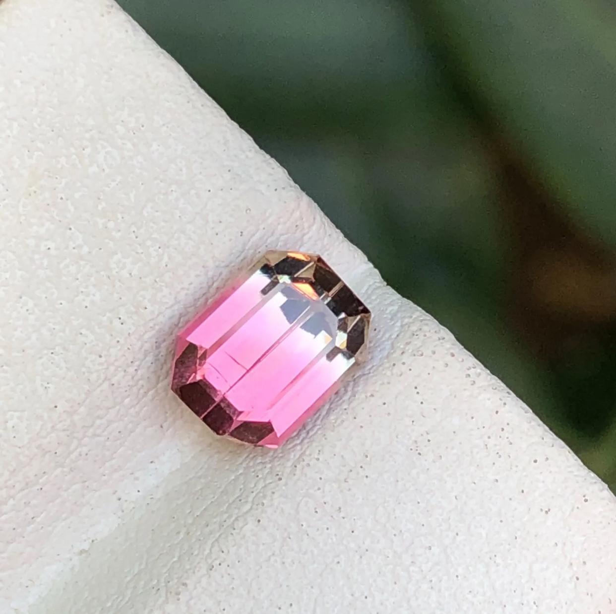Contemporary Rare Pink Bicolor Natural Tourmaline Loose Gemstone, 1.75 Ct-Emerald/Octagon Cut For Sale