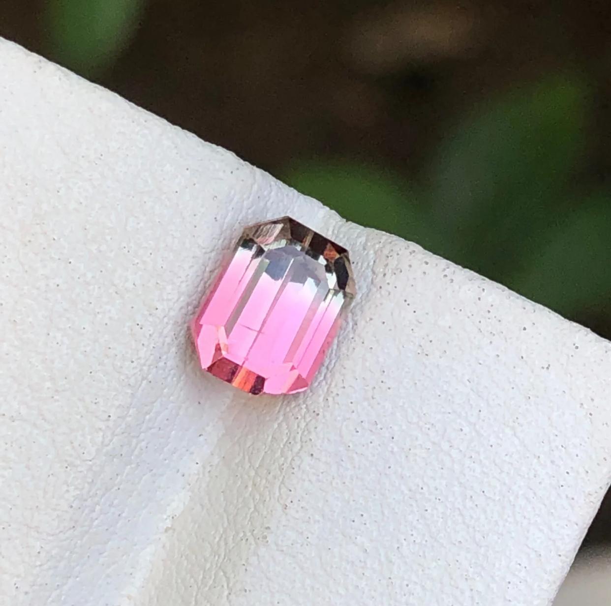 Women's or Men's Rare Pink Bicolor Natural Tourmaline Loose Gemstone, 1.75 Ct-Emerald/Octagon Cut For Sale