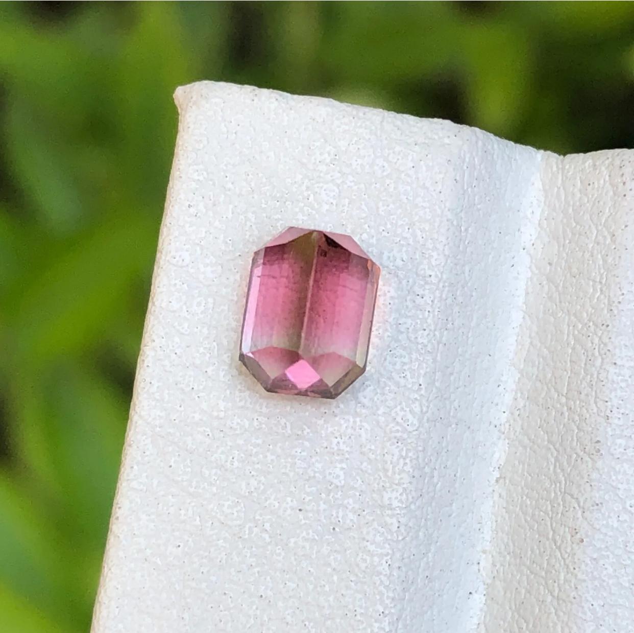 Rare Pink Bicolor Natural Tourmaline Loose Gemstone, 1.75 Ct-Emerald/Octagon Cut For Sale 1