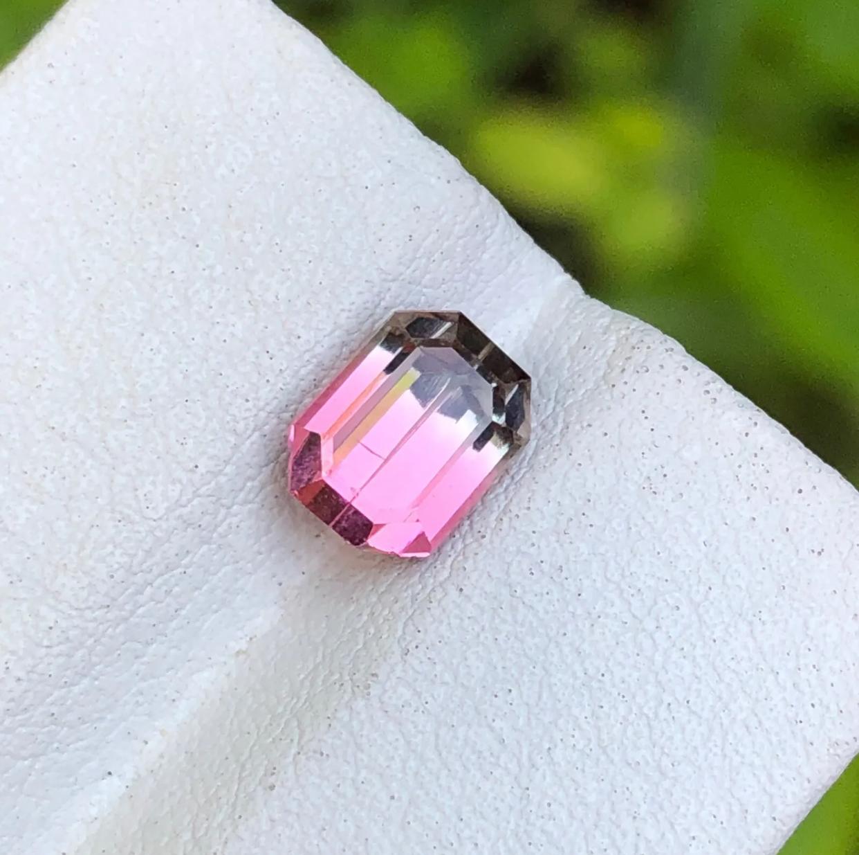 Rare Pink Bicolor Natural Tourmaline Loose Gemstone, 1.75 Ct-Emerald/Octagon Cut For Sale 2