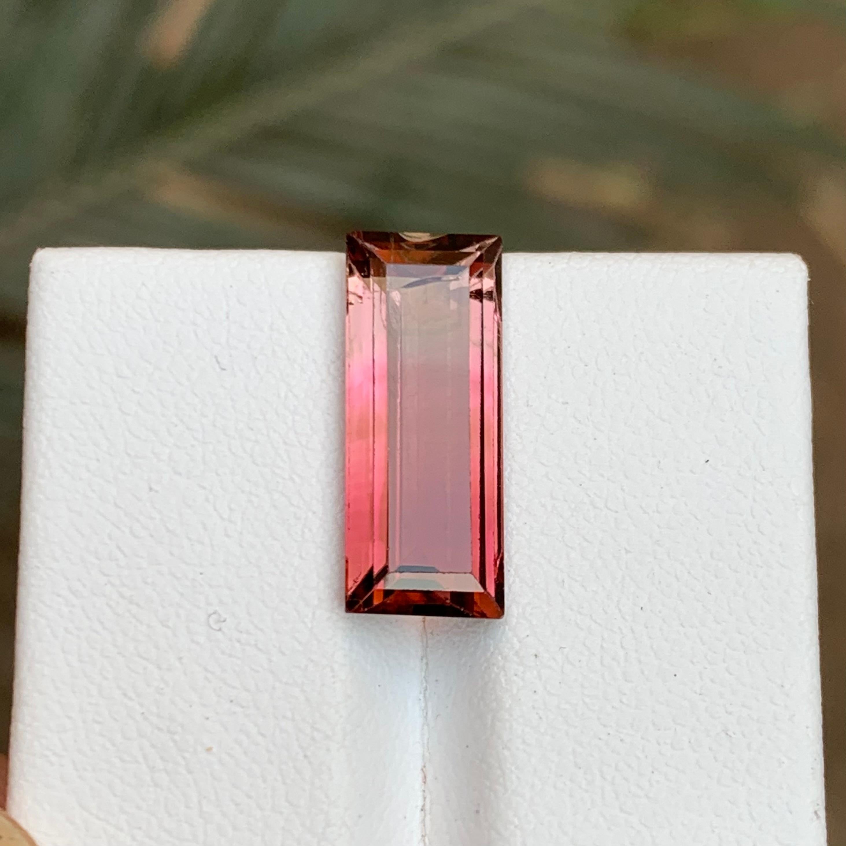 Contemporary Rare Pink Bicolor Tourmaline Gemstone, 6.40 Carat Baguette Cut for Ring/Pendant  For Sale