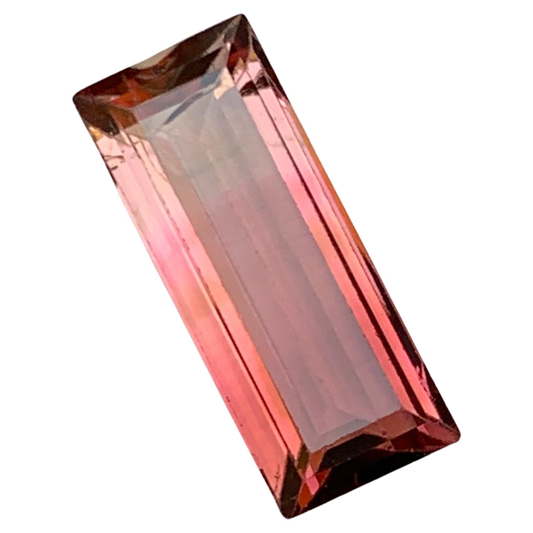 Rare Pink Bicolor Tourmaline Gemstone, 6.40 Carat Baguette Cut for Ring/Pendant  For Sale