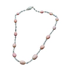 Rare Pink Conch Natural Pearls, Diamond Beads and Platinum Necklace