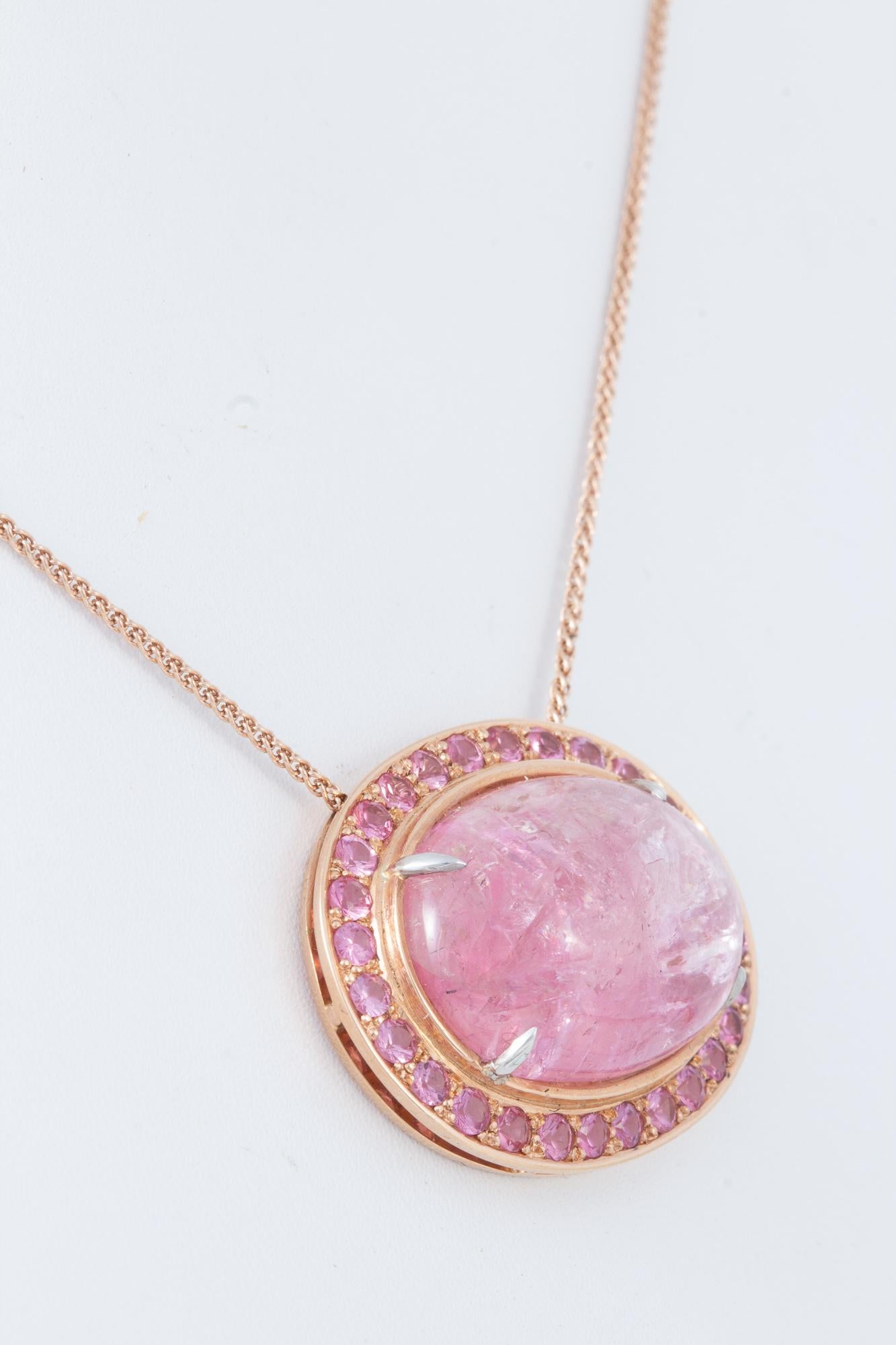 Oval Cut Rare Pink Fancy Tanzanite Cabochon Necklace in 18 kt Rose Gold