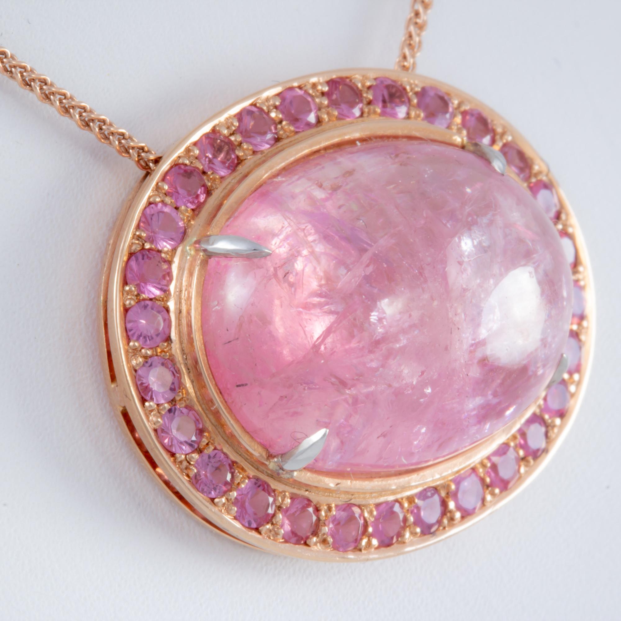 Women's or Men's Rare Pink Fancy Tanzanite Cabochon Necklace in 18 kt Rose Gold For Sale