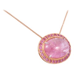 Rare collier en or rose 18 carats avec cabochon de tanzanite rose fantaisie