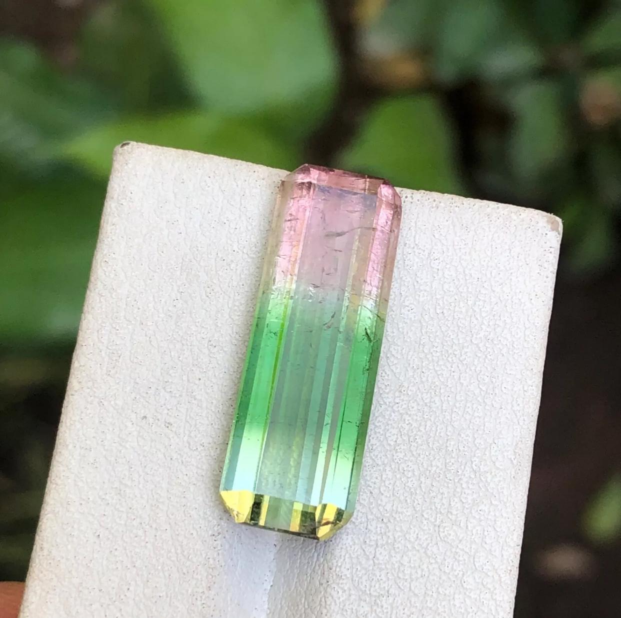 Rare Pink, Green & Aqua Tricolor Natural Tourmaline Gemstone 13.45Ct Emerald Cut For Sale 5