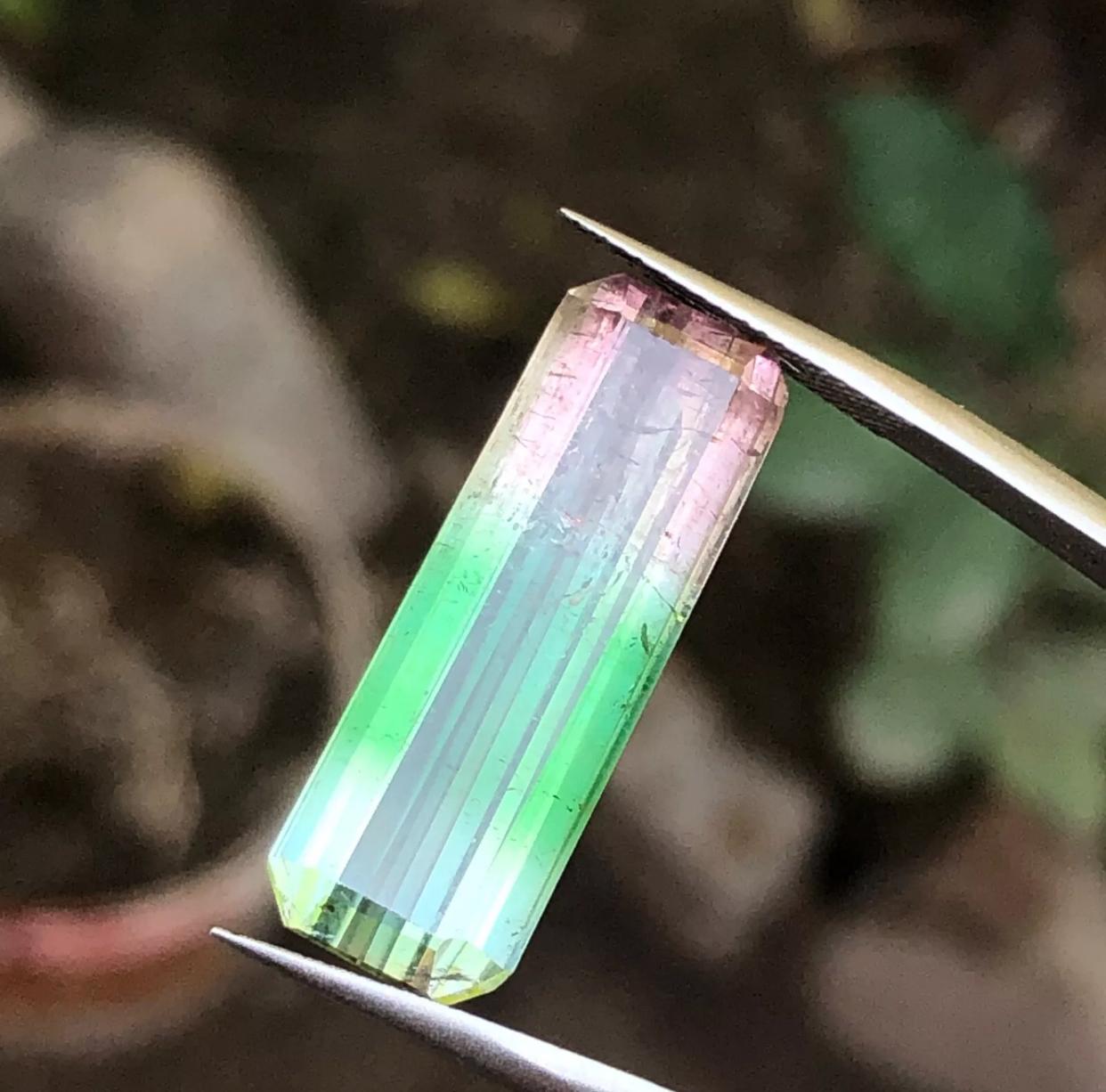 Rare Pink, Green & Aqua Tricolor Natural Tourmaline Gemstone 13.45Ct Emerald Cut For Sale 6