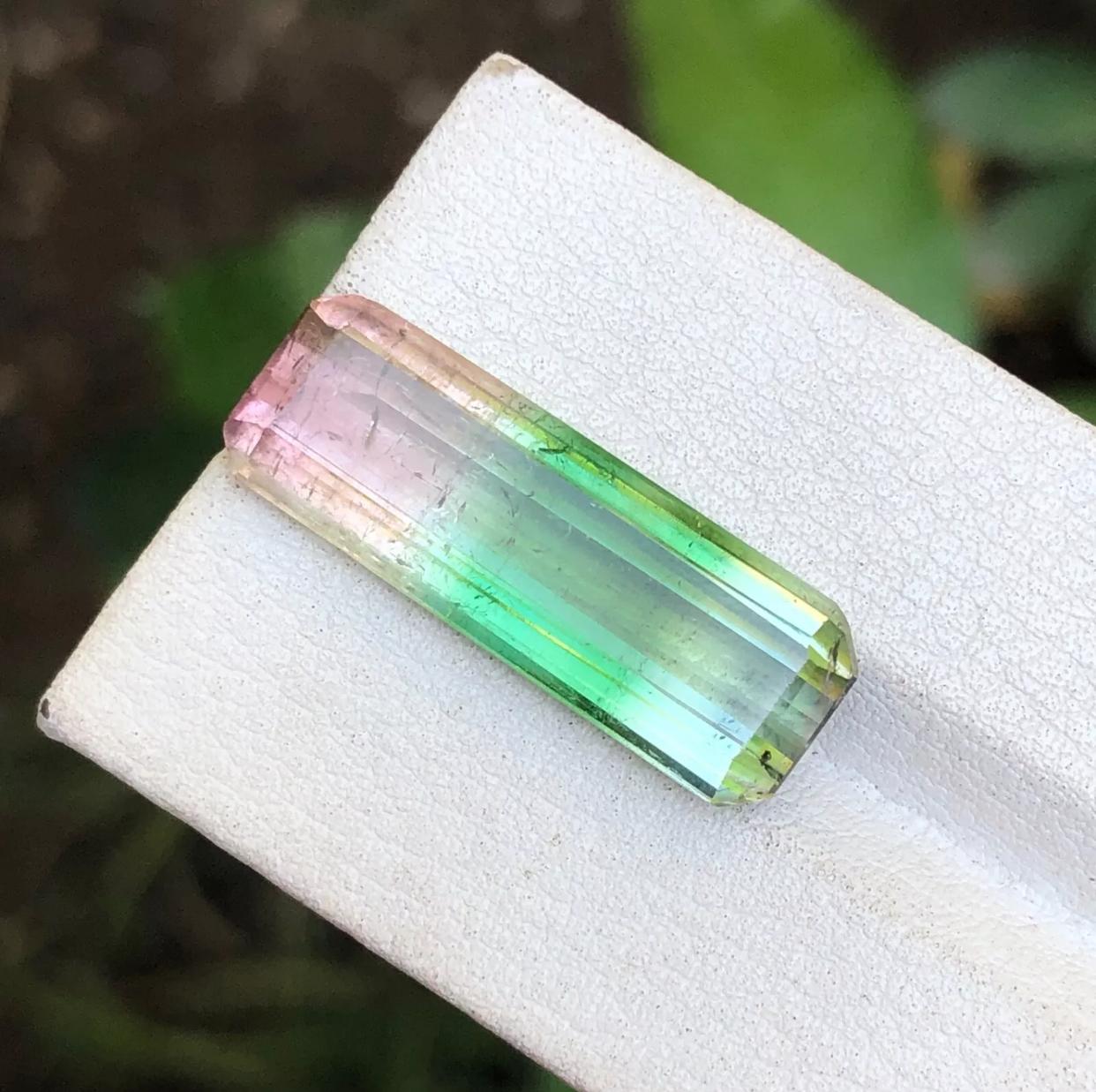 Rare Pink, Green & Aqua Tricolor Natural Tourmaline Gemstone 13.45Ct Emerald Cut For Sale 7