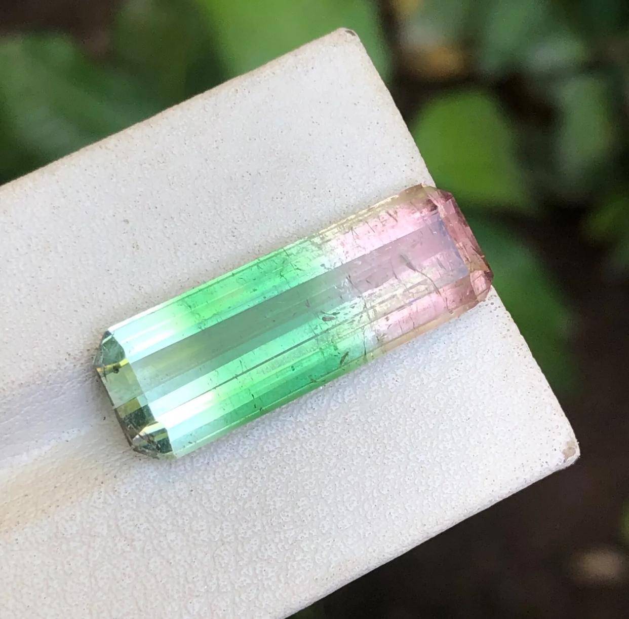 Rare Pink, Green & Aqua Tricolor Natural Tourmaline Gemstone 13.45Ct Emerald Cut For Sale 9