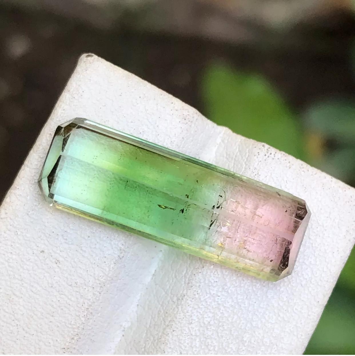 Contemporary Rare Pink, Green & Aqua Tricolor Natural Tourmaline Gemstone 13.45Ct Emerald Cut For Sale