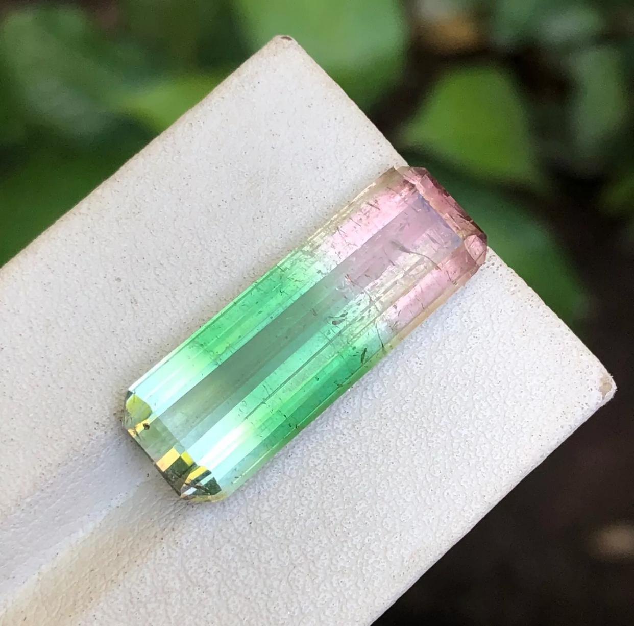 Women's or Men's Rare Pink, Green & Aqua Tricolor Natural Tourmaline Gemstone 13.45Ct Emerald Cut For Sale