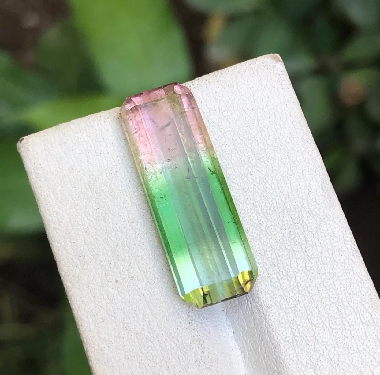Rare Pink, Green & Aqua Tricolor Natural Tourmaline Gemstone 13.45Ct Emerald Cut For Sale 3