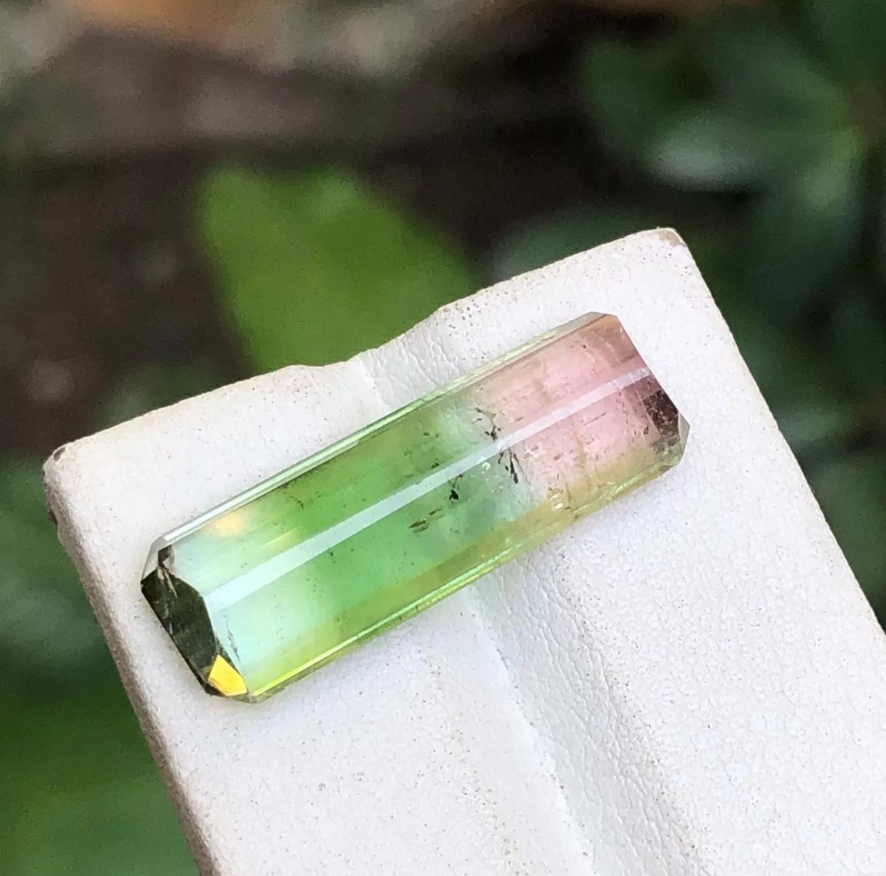 Rare Pink, Green & Aqua Tricolor Natural Tourmaline Gemstone 13.45Ct Emerald Cut For Sale 4