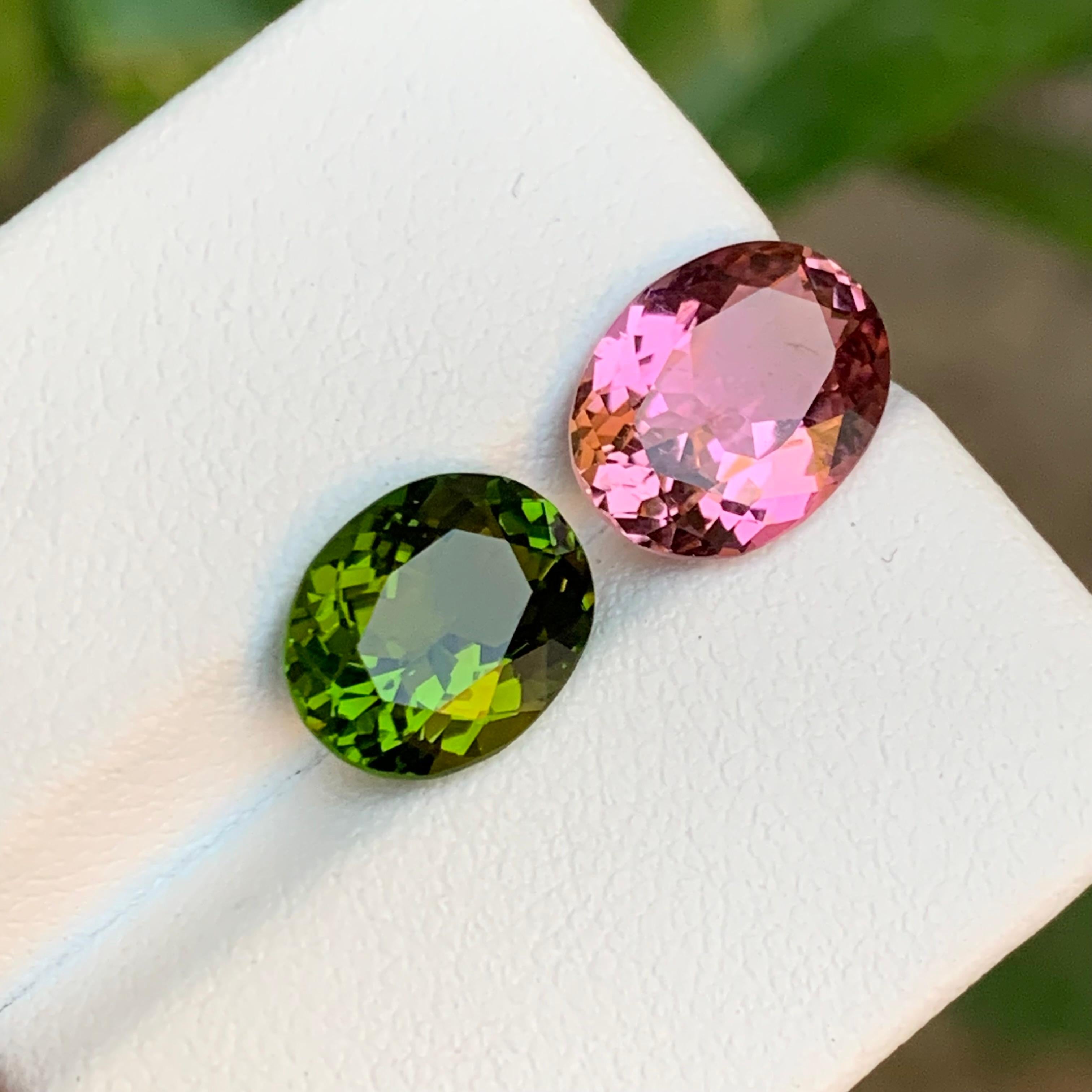 Raras gemas de turmalina natural rosa y verde de 5,25 ct cojín oval para joyería en venta 5