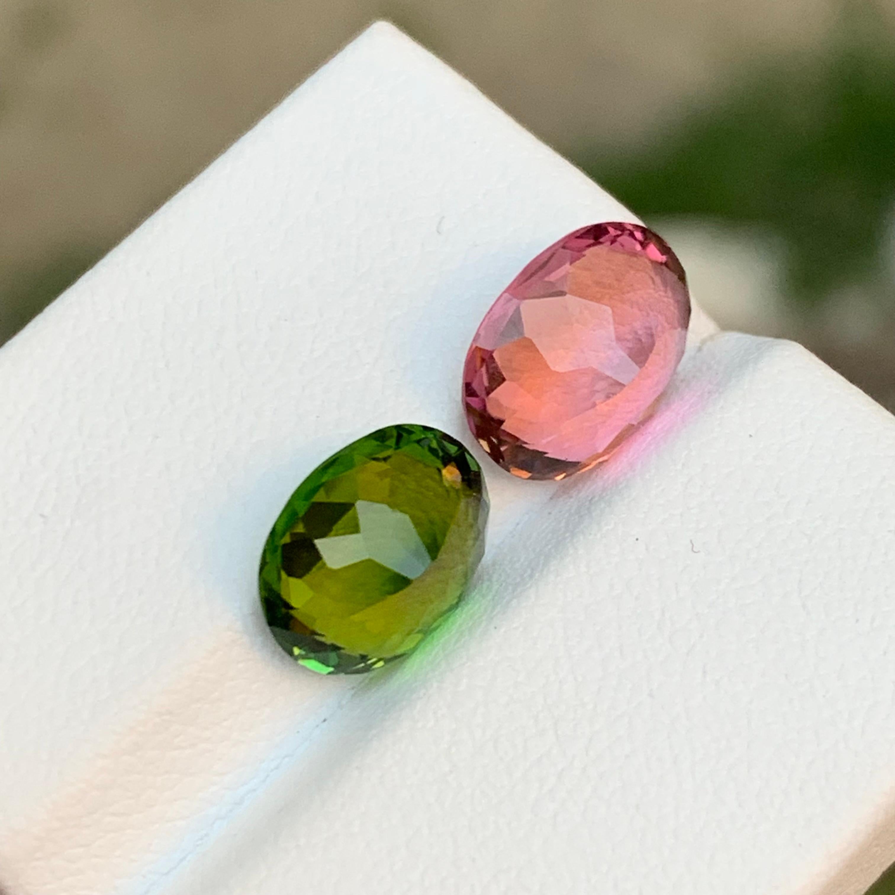 Rare Pink & Green Natural Tourmaline Gemstones 5.25 Ct Oval Cushion for Jewelry  In New Condition For Sale In Peshawar, PK