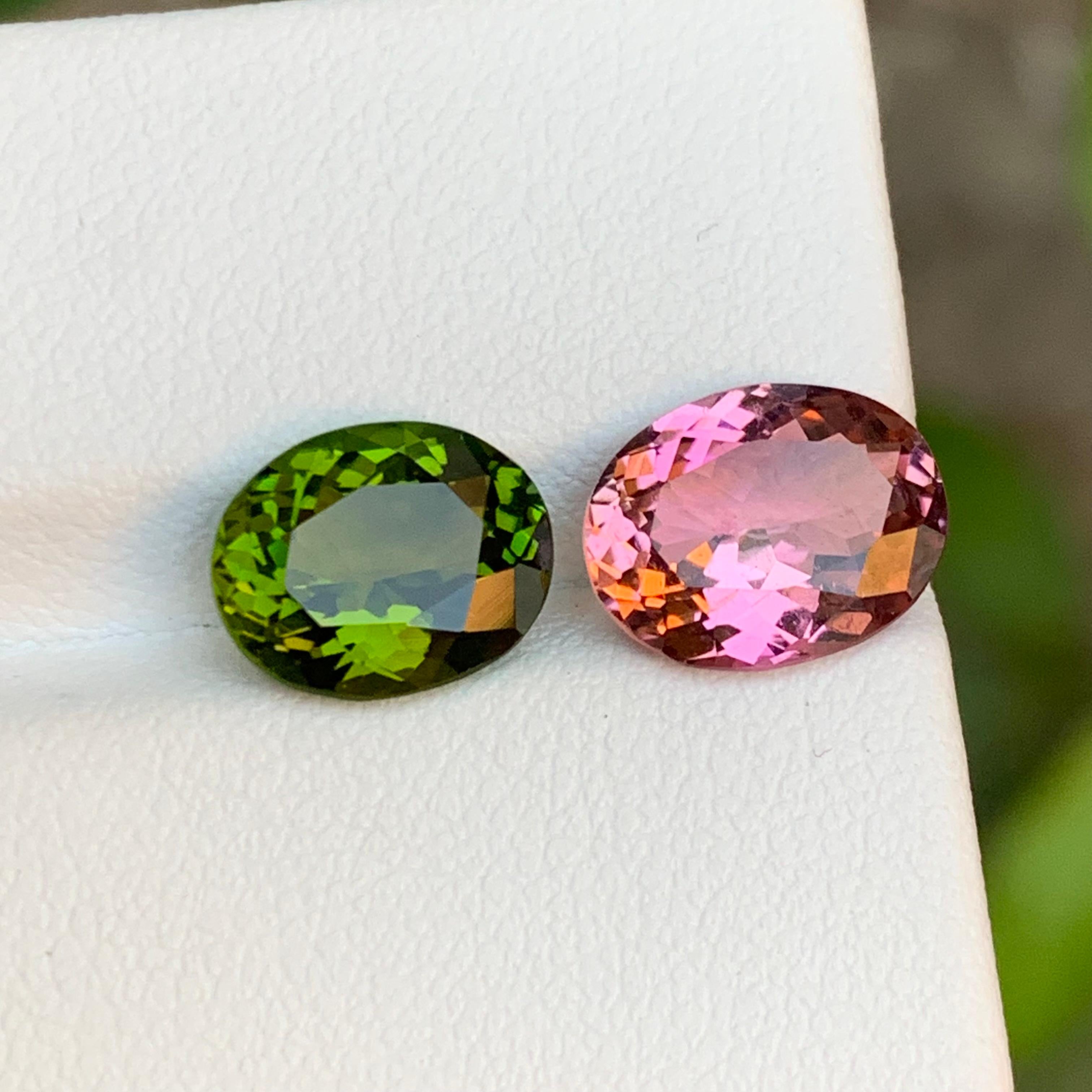 Raras gemas de turmalina natural rosa y verde de 5,25 ct cojín oval para joyería en venta 2