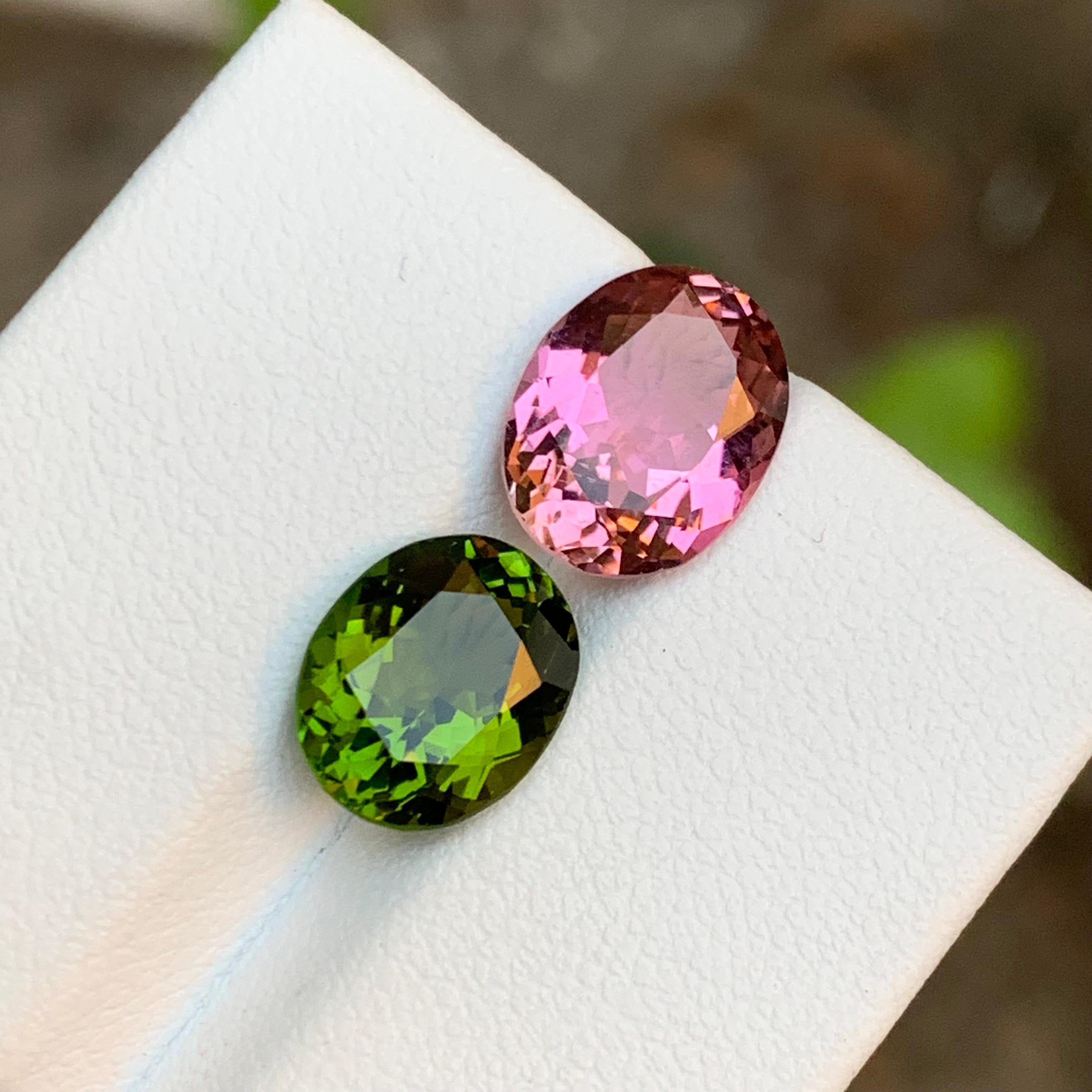 Raras gemas de turmalina natural rosa y verde de 5,25 ct cojín oval para joyería en venta 3